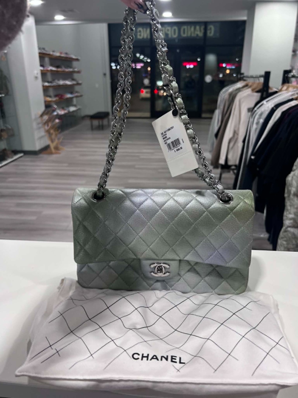 CHANEL 22C Iridescent Ombre Medium Classic Flap Bag Cloudy Goatskin Silver NWT