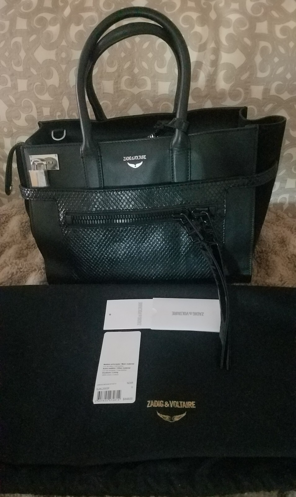 Zadig & Voltaire Candide Zip Keith Mix Leather Bag Black NWT $848+