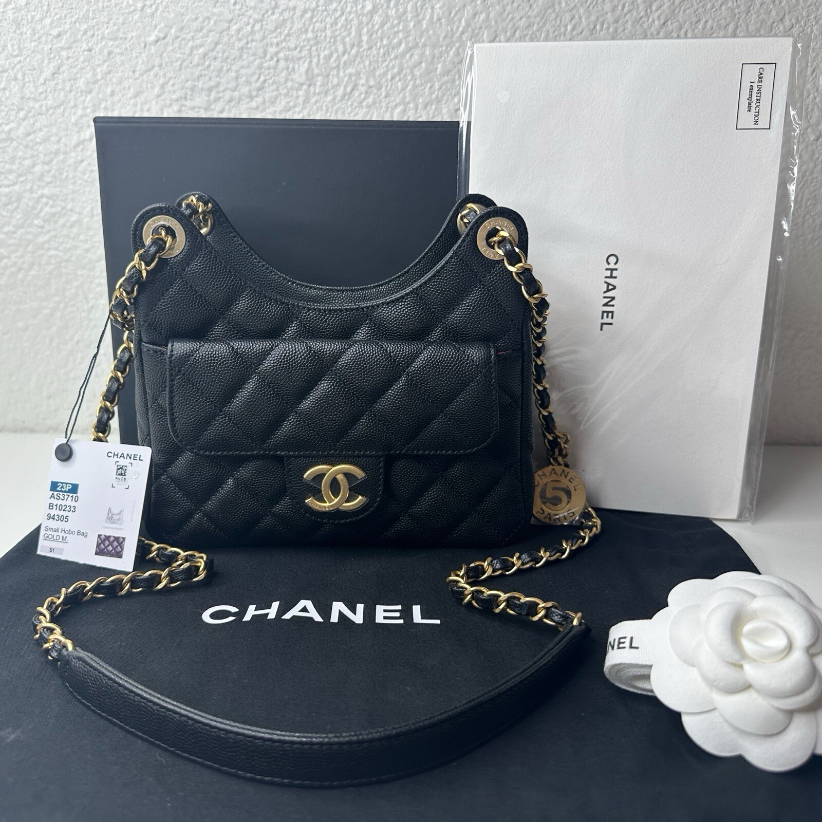 NWT 23P Chanel Classic Small Hobo Bag Black Caviar with Gold Hardware Crossbody