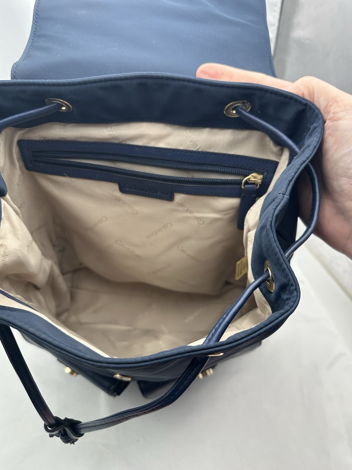 Calvin Klein, dressy nylon backpack Blue Paula As Shown Flaws Present Cinch