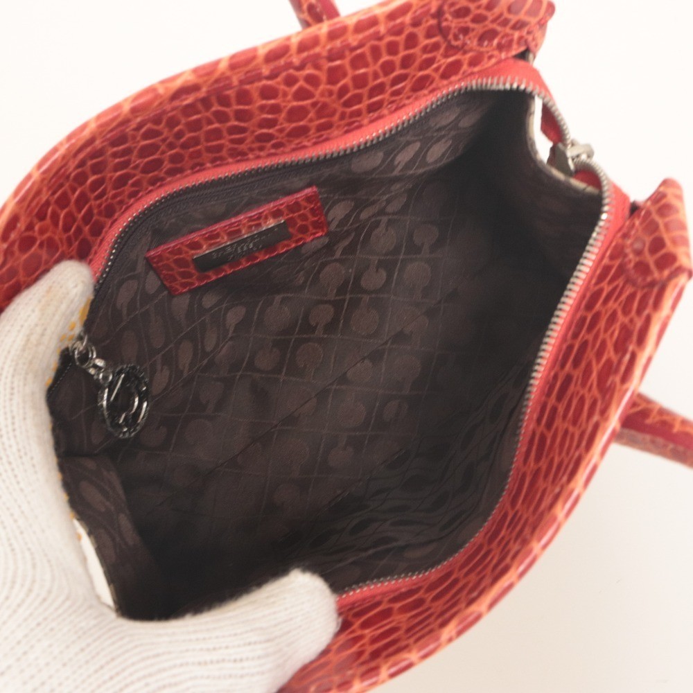 GHERARDINI Handbag Monogram All-Over Print G Charm Crocodile-Embossed Leather