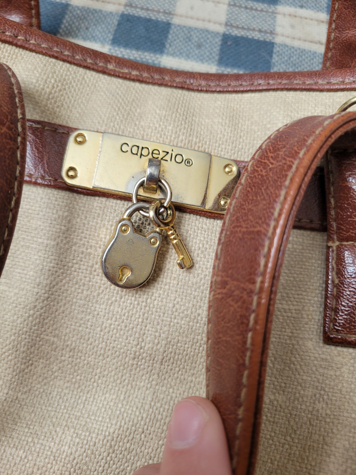 Capezio Beige and Brown Handbag with Lock and Key Charm