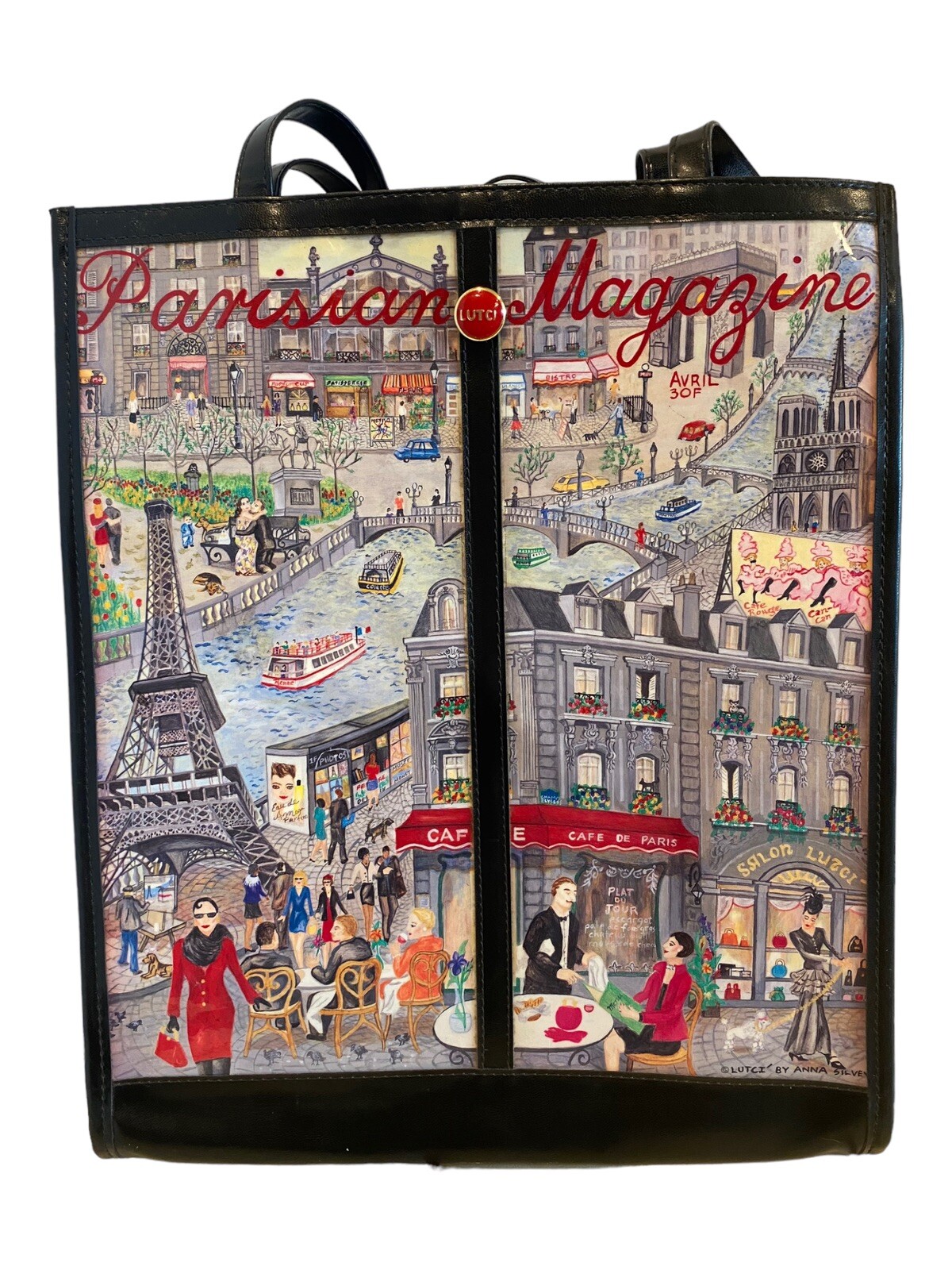 Authentic LUTCI Parisian Magazine Tote Handbag Purse Red- Art by Anna Silvey HTF