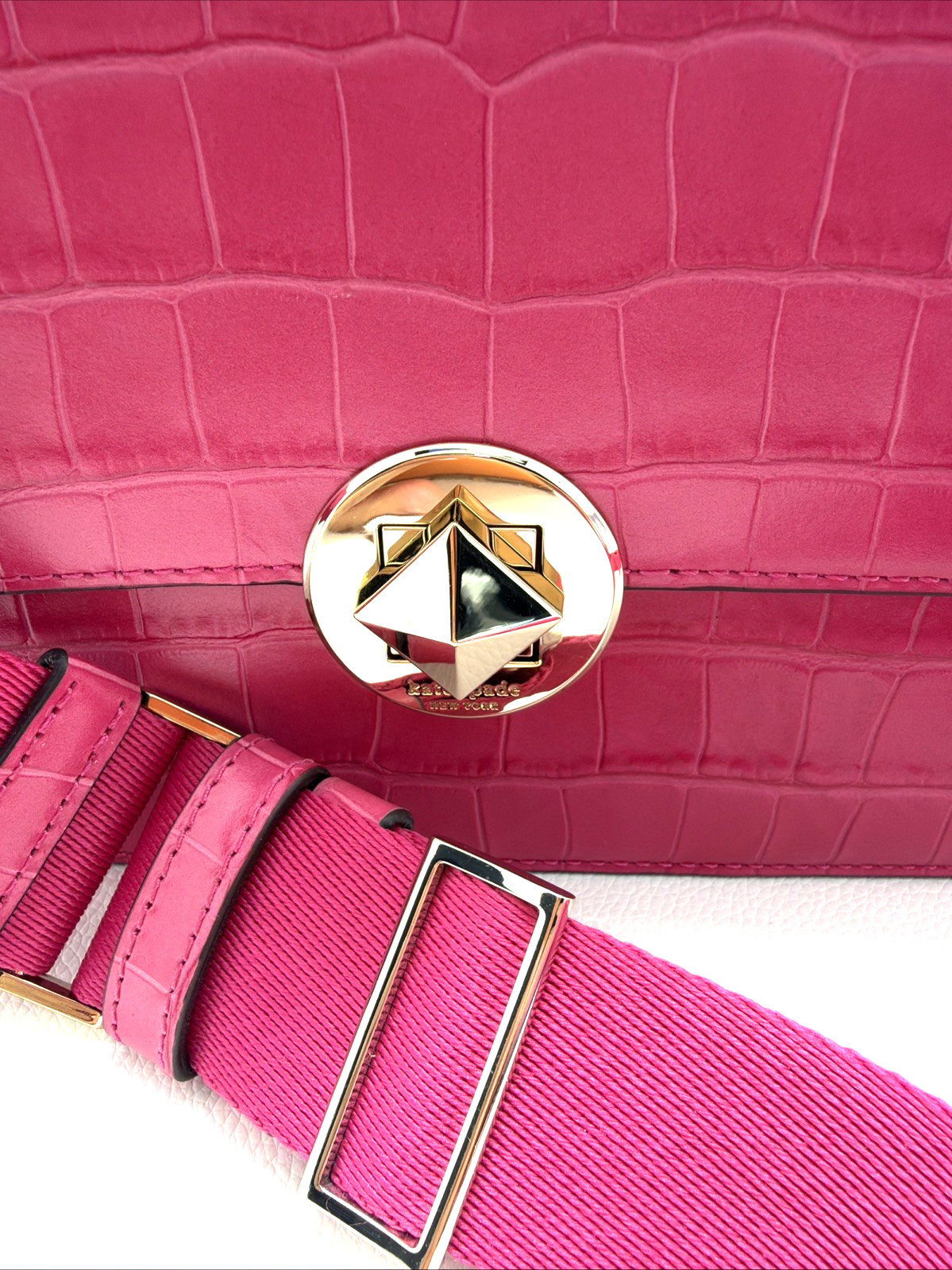 KATE SPADE AUDREY FLAP CROSSBODY Festive Pink Croc Embossed Leather K9375 V095