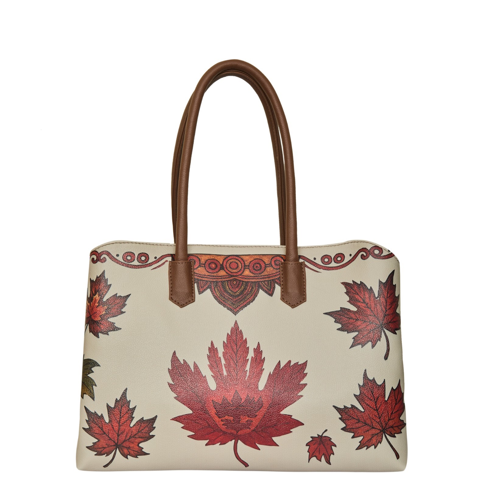 Canadian Leaf Printed Vegan Leather Carryall Tote Bag for Women –Top Handle