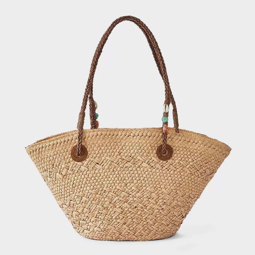 Hand Woven Straw Bead Strap Fan Tote Bag – A New Day