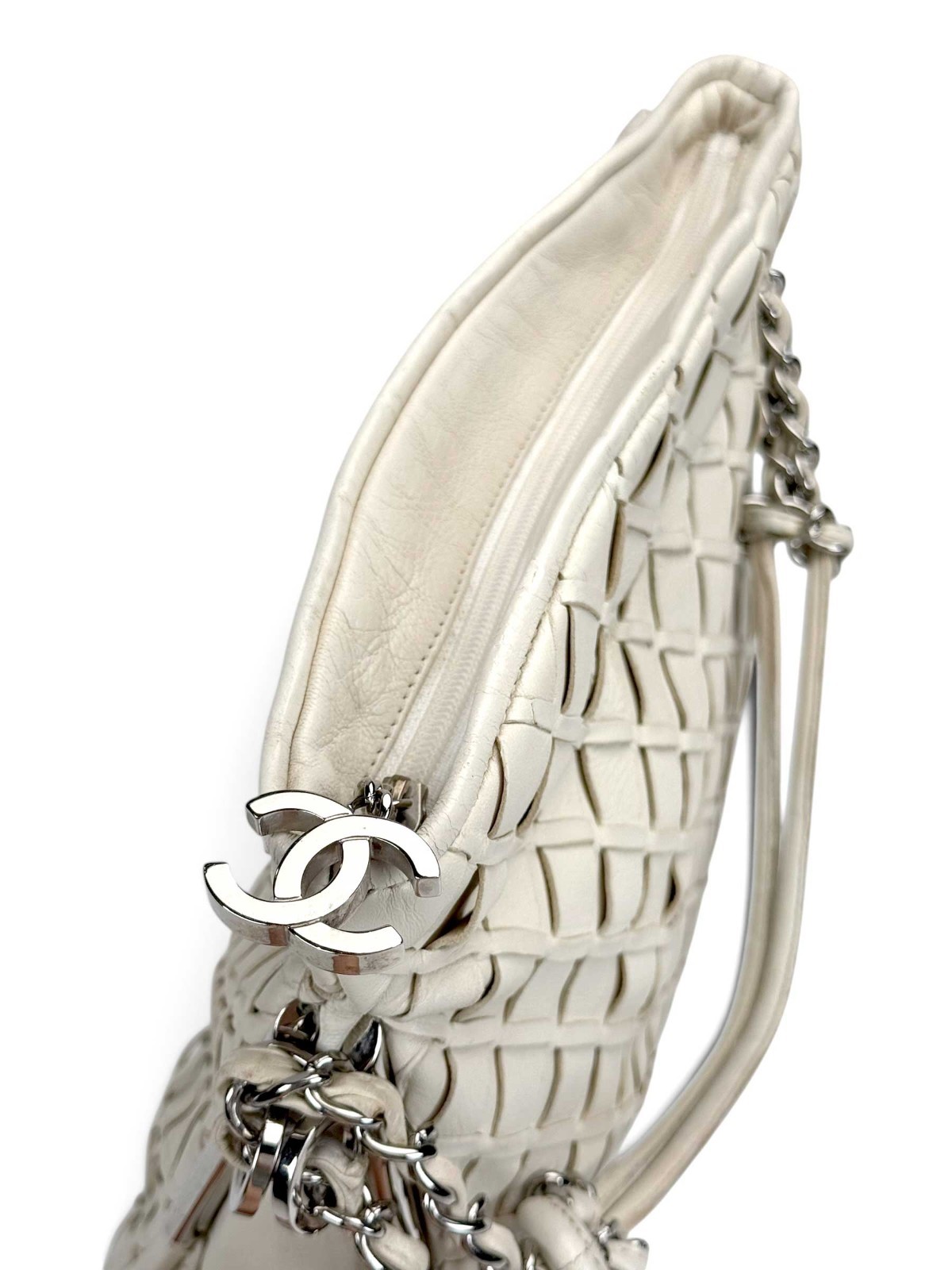 CHANEL Small Ultimate Soft Sombrero Hobo White Lambskin Silver Hardware