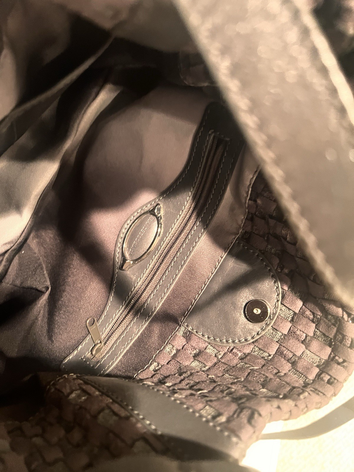 Francesco Biasia Leather / Fabric Handbag Woven Grey/ Purple Made In Italy