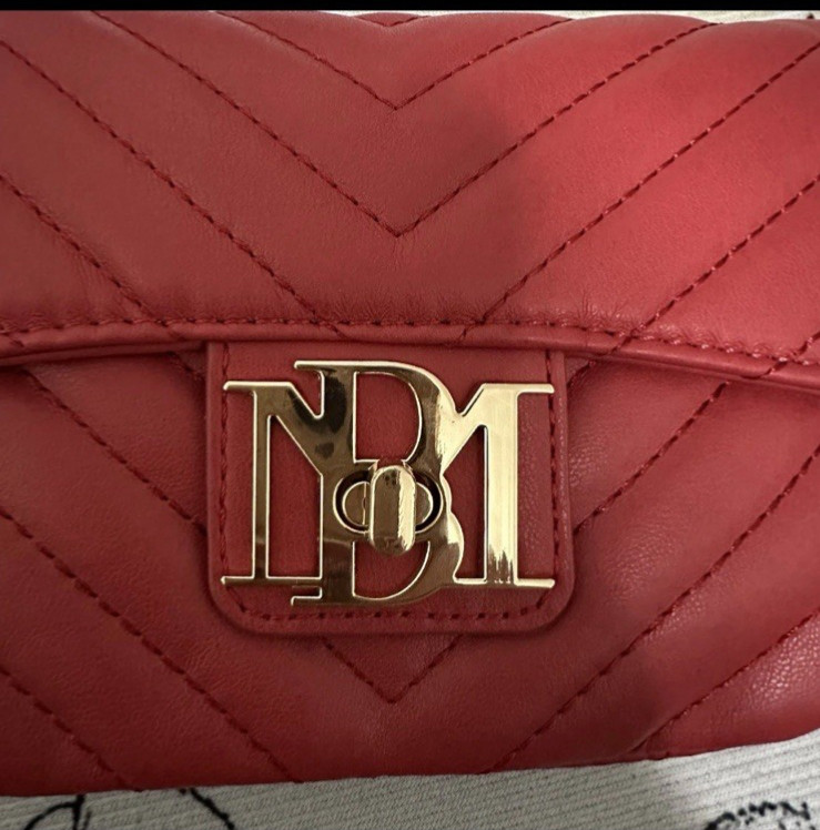 Badgley Mischka Quilted Red Phone Crossbody Purse Letter Lock On Front NWT.
