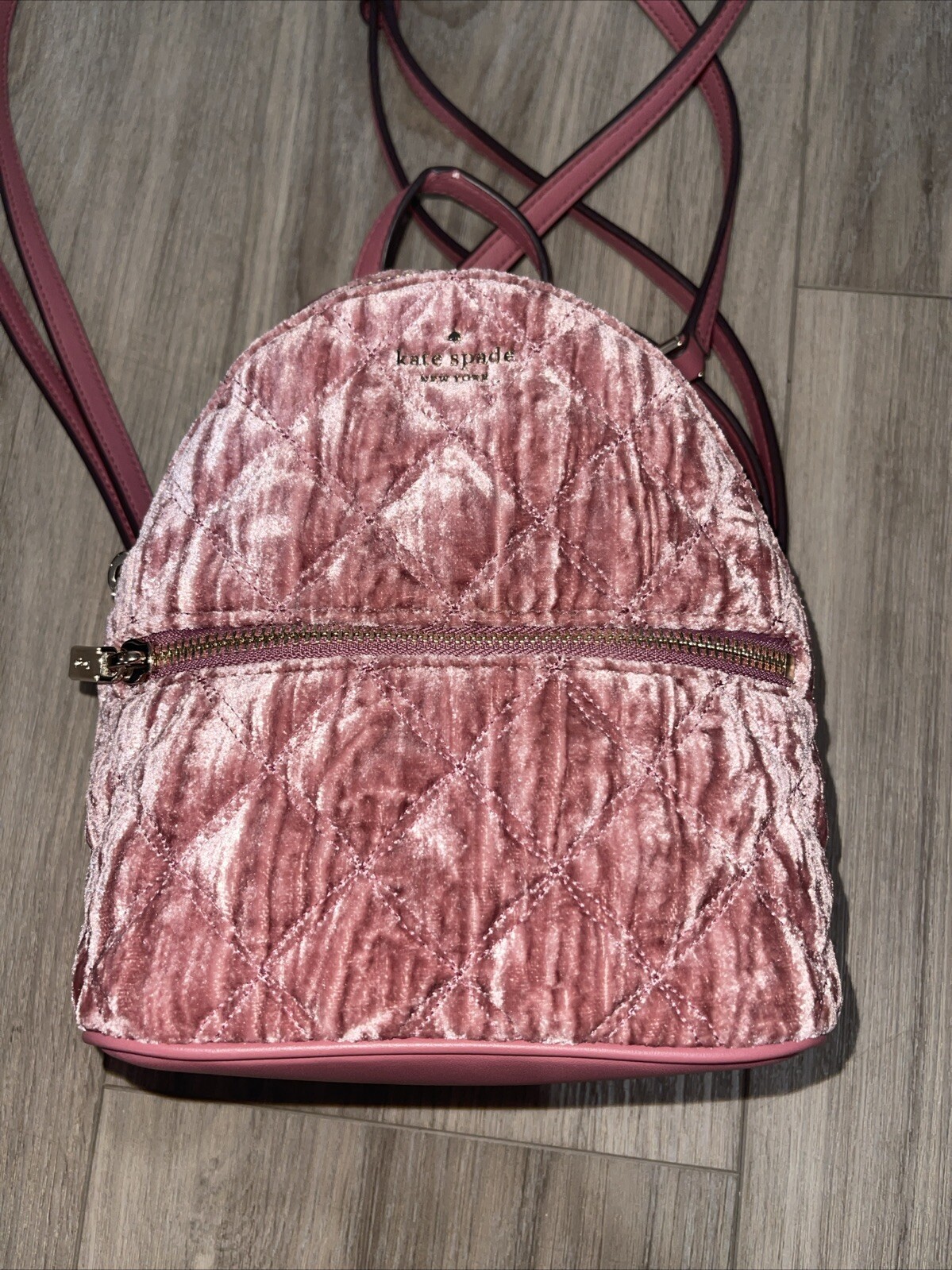 Kate Spade Natalia Mini Convertible Backpack Velvet Quilted Pink MSRP $339