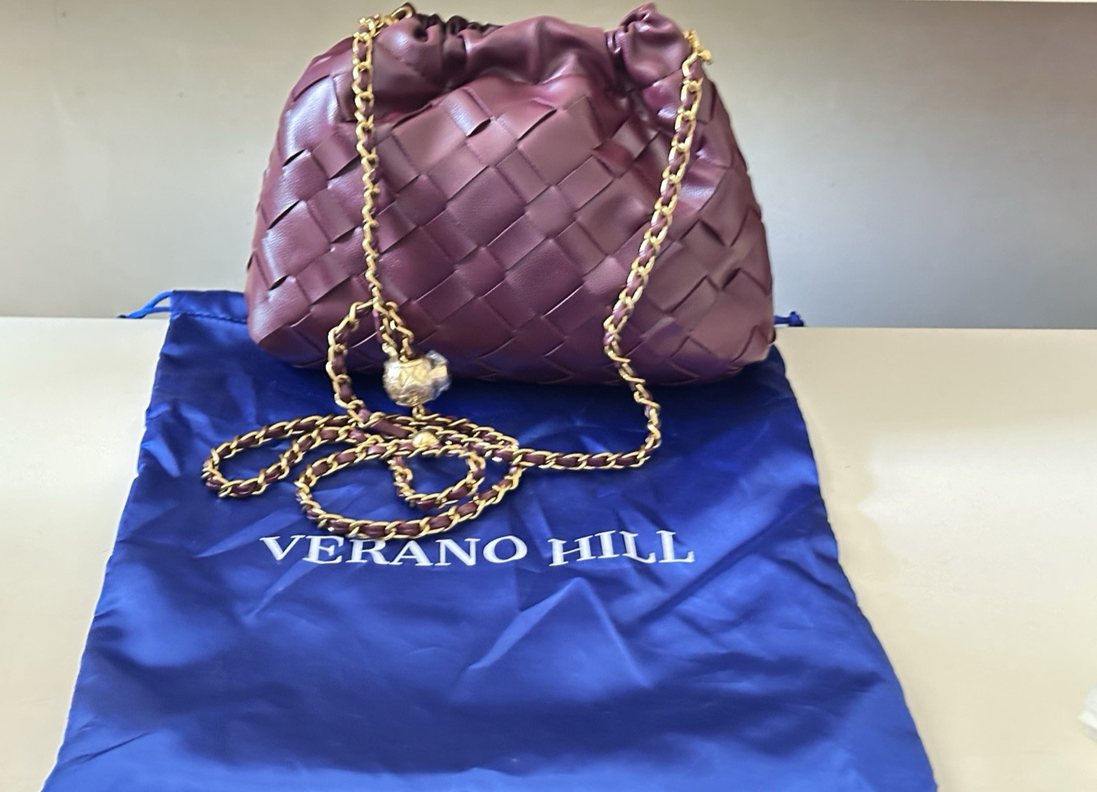 Verano Hill Woven Leather Handbag Burgundy Crossbody Chain BRAND NEW WITH TAGS