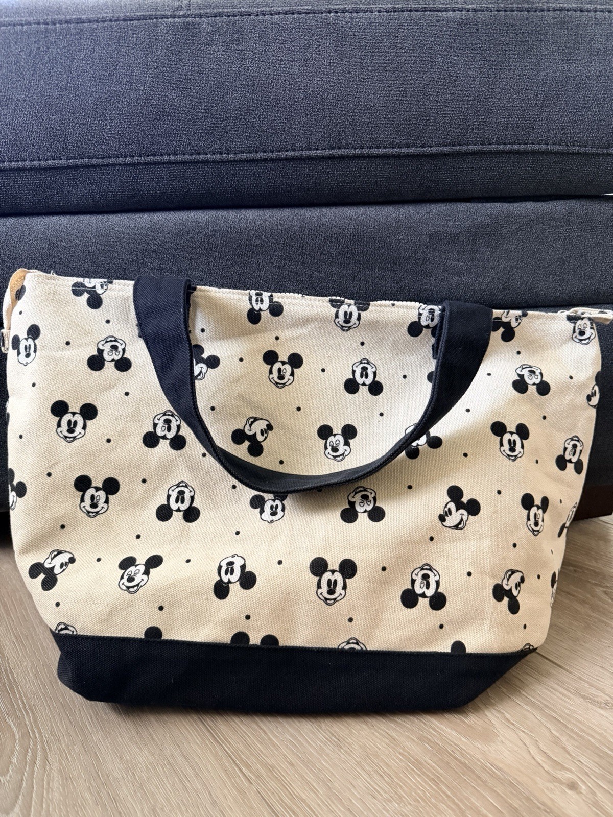 Disney Mickey Mouse Character Print Tote Bag Zip Closure Lined Inner Pockets