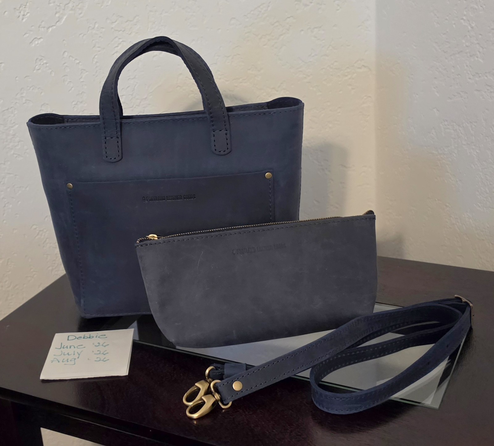 Portland Leather Goods BNNU Smooth DEEP WATER Mini CB – Crossbody Tote BUNDLE