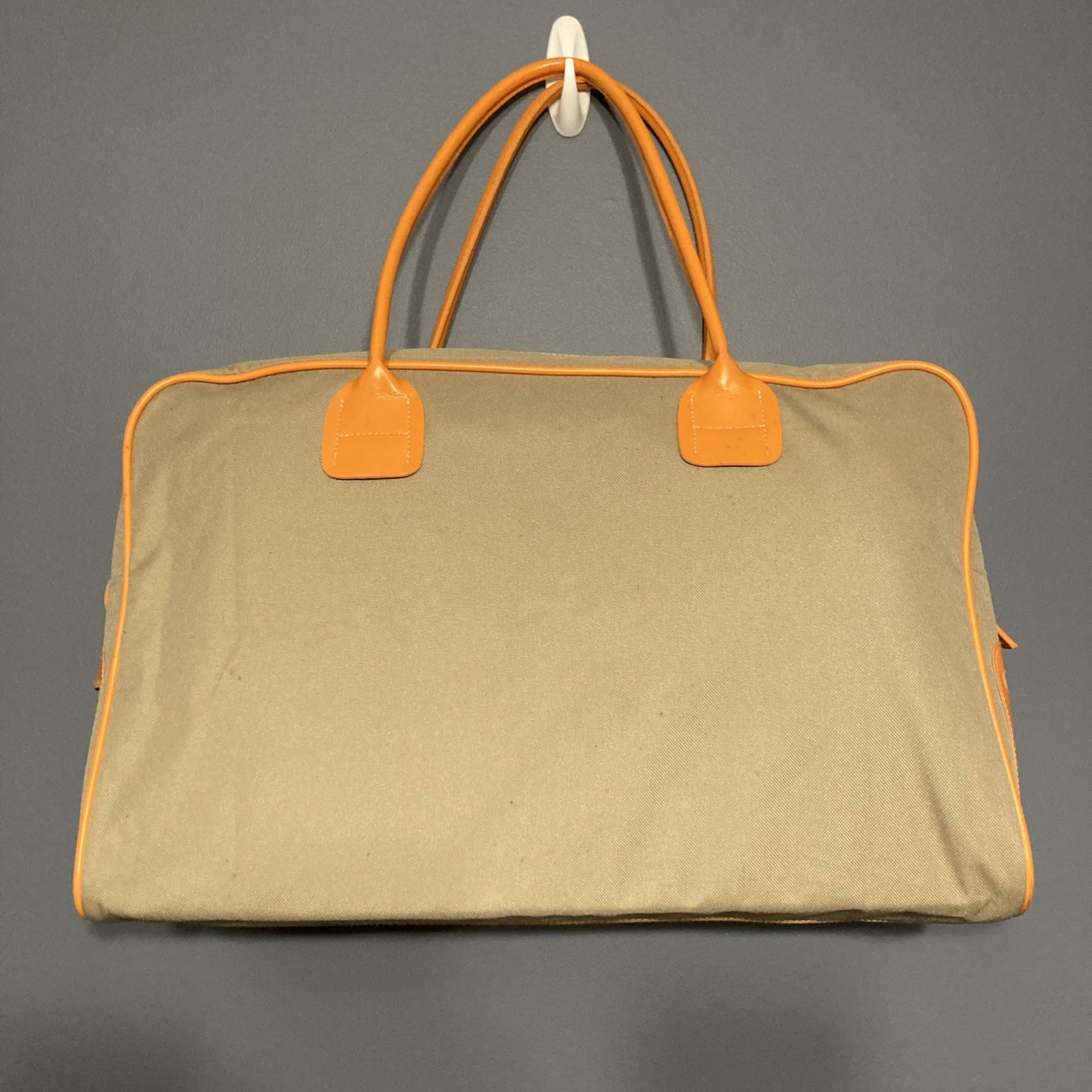 Vtg ESTEE LAUDER duffle Weekender bag tan with orange trim