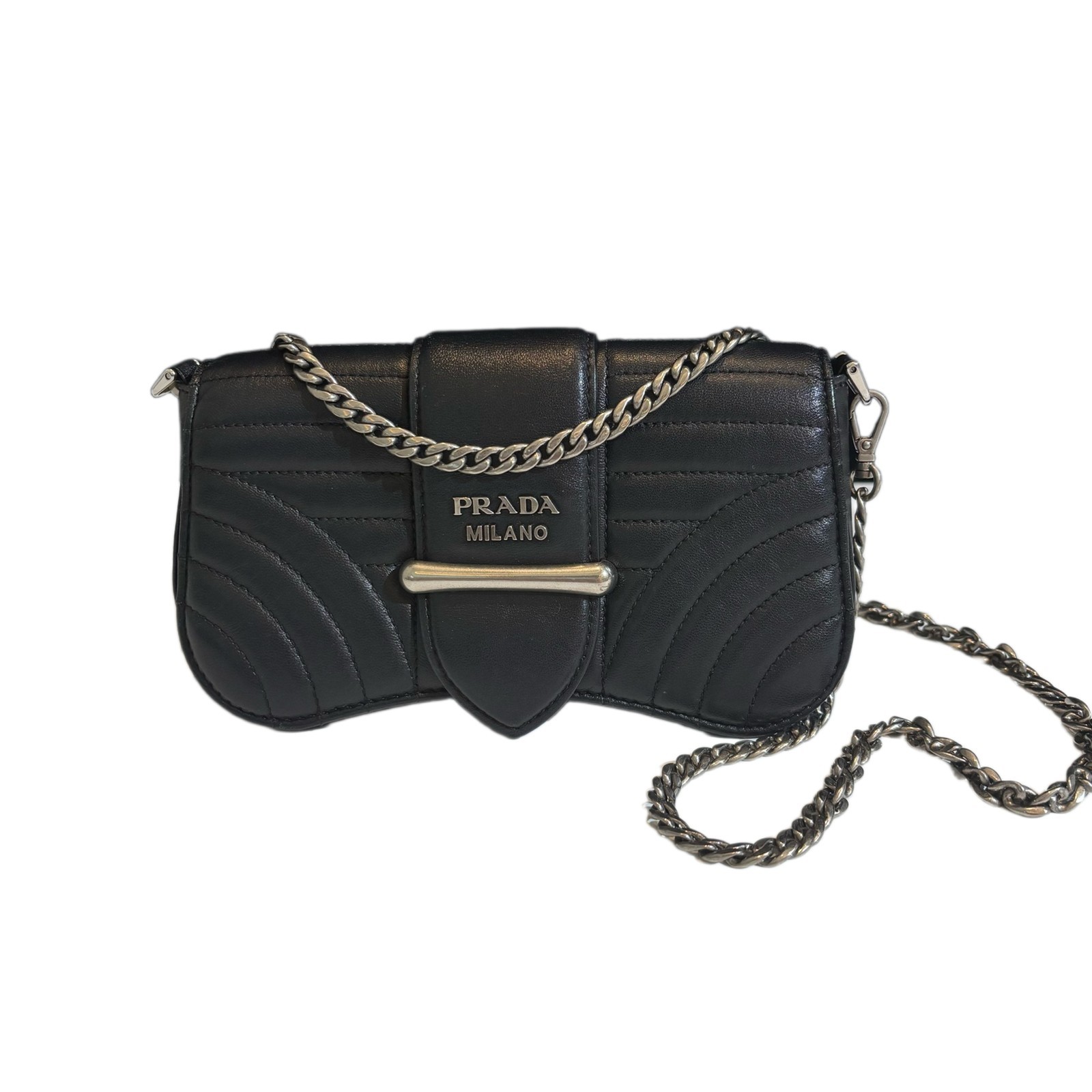 Authentic Vintage Prada Sidonie Leather Shoulder Bag Black Silver-Tone eBay AG