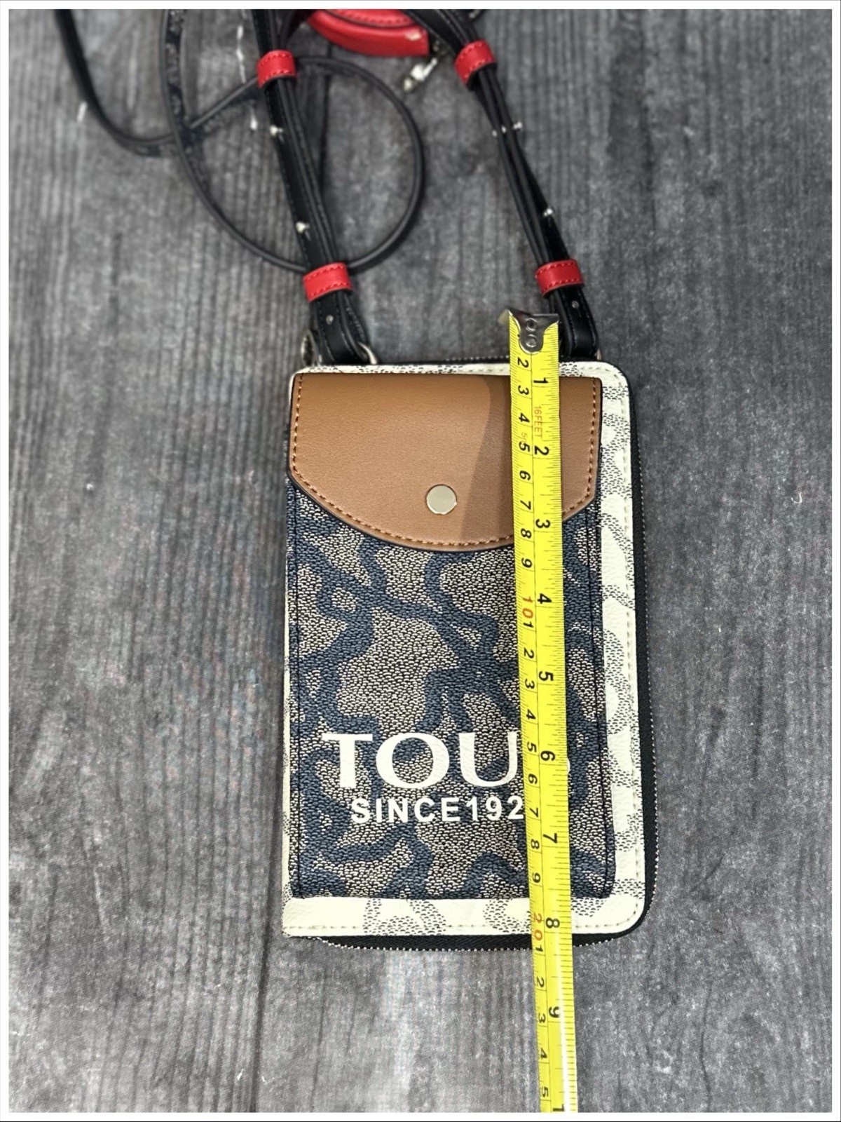 Black and Beige TOUS Kaos Icon Hanging Phone Pouch With Wallet NWOT #200