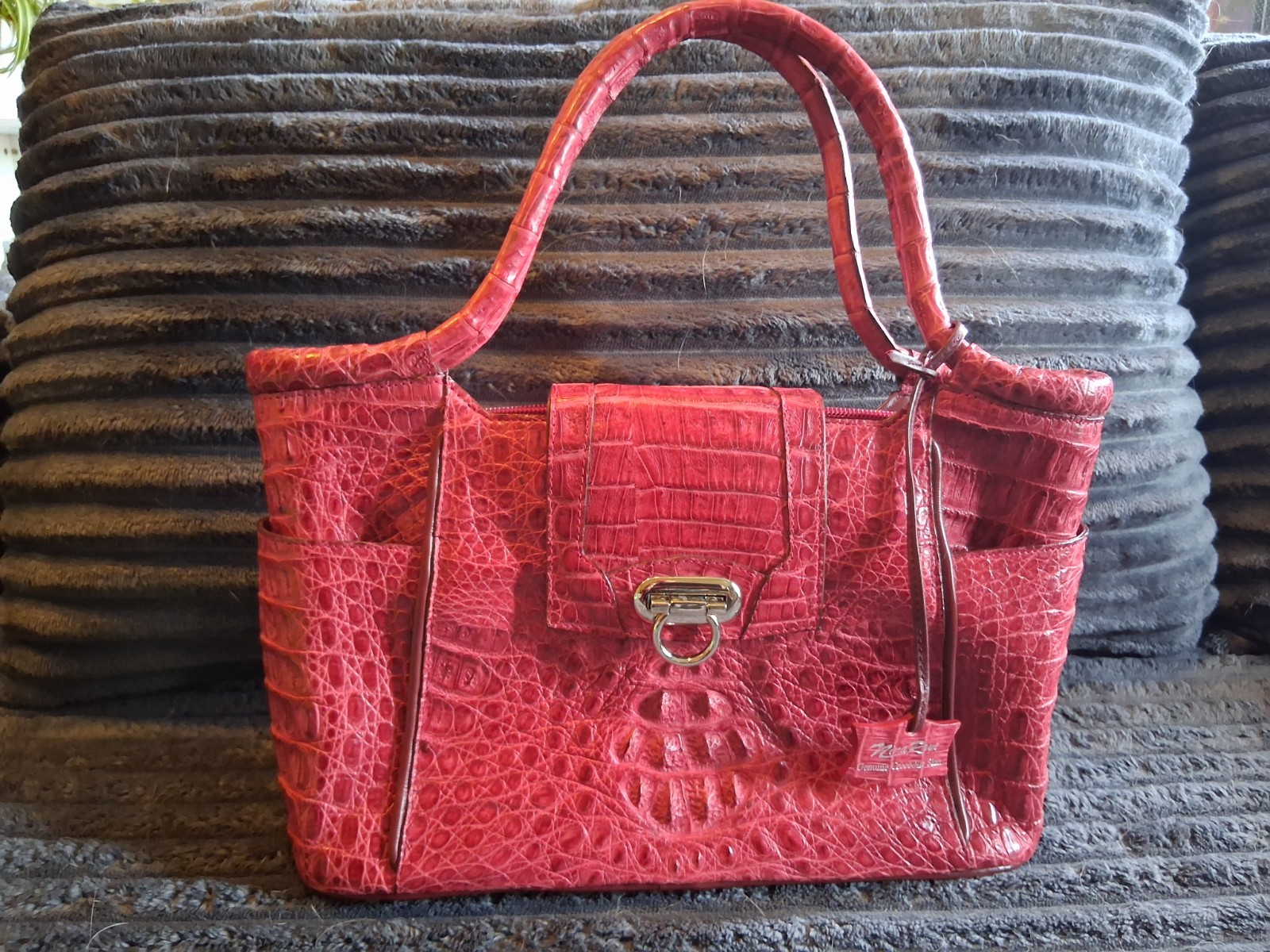 Nina Raye by Croton Real Exotic Red Crocodile bag Medium handbag/silver hardware