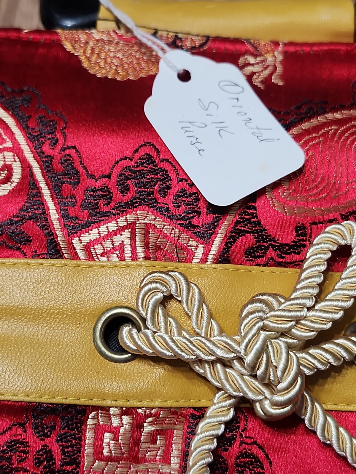 NWT Yan Bag 100% Silk Asian Red Yellow And Black 10.5×9″