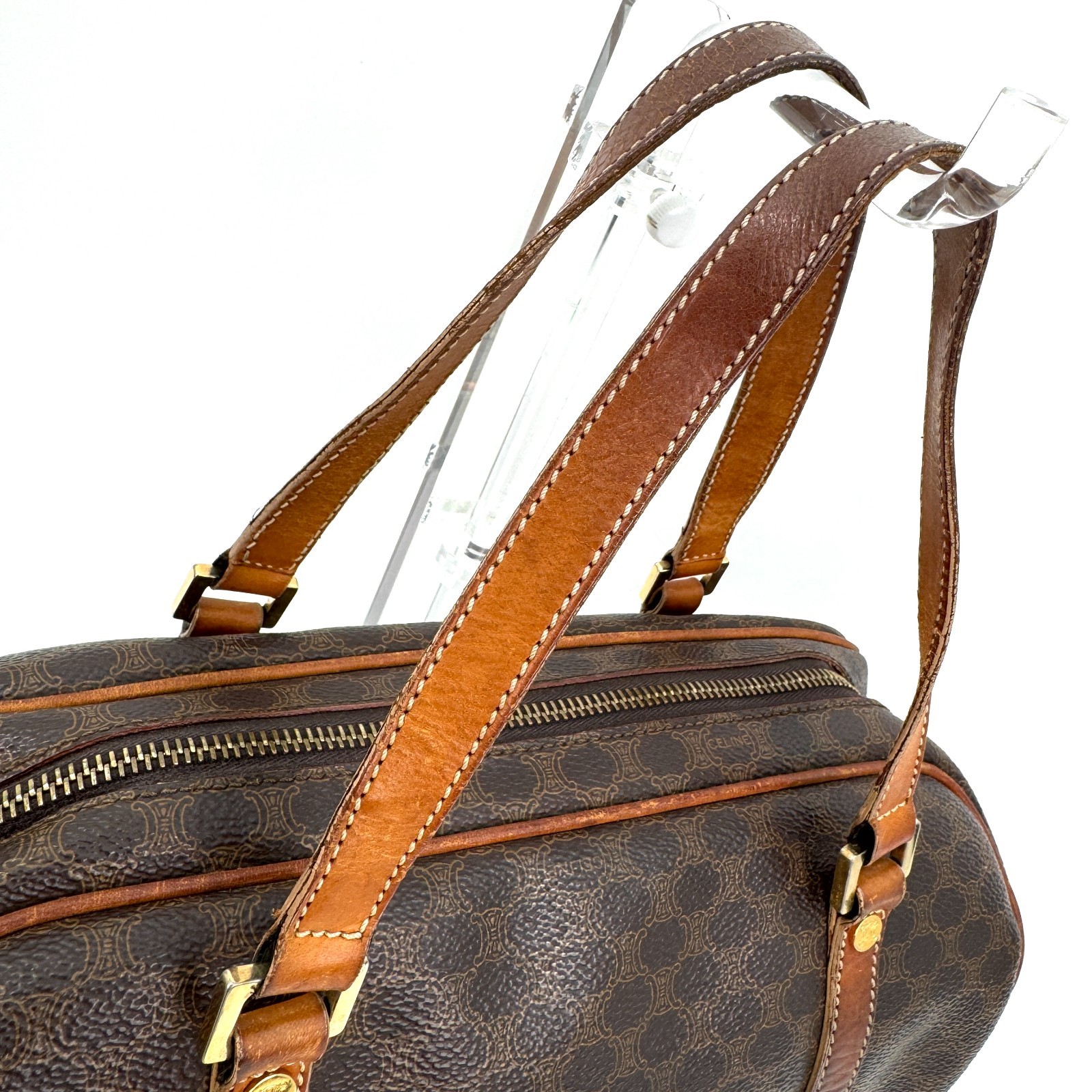 CELINE Macadam Barrel PVC Leather Mini Boston Handbag Brown