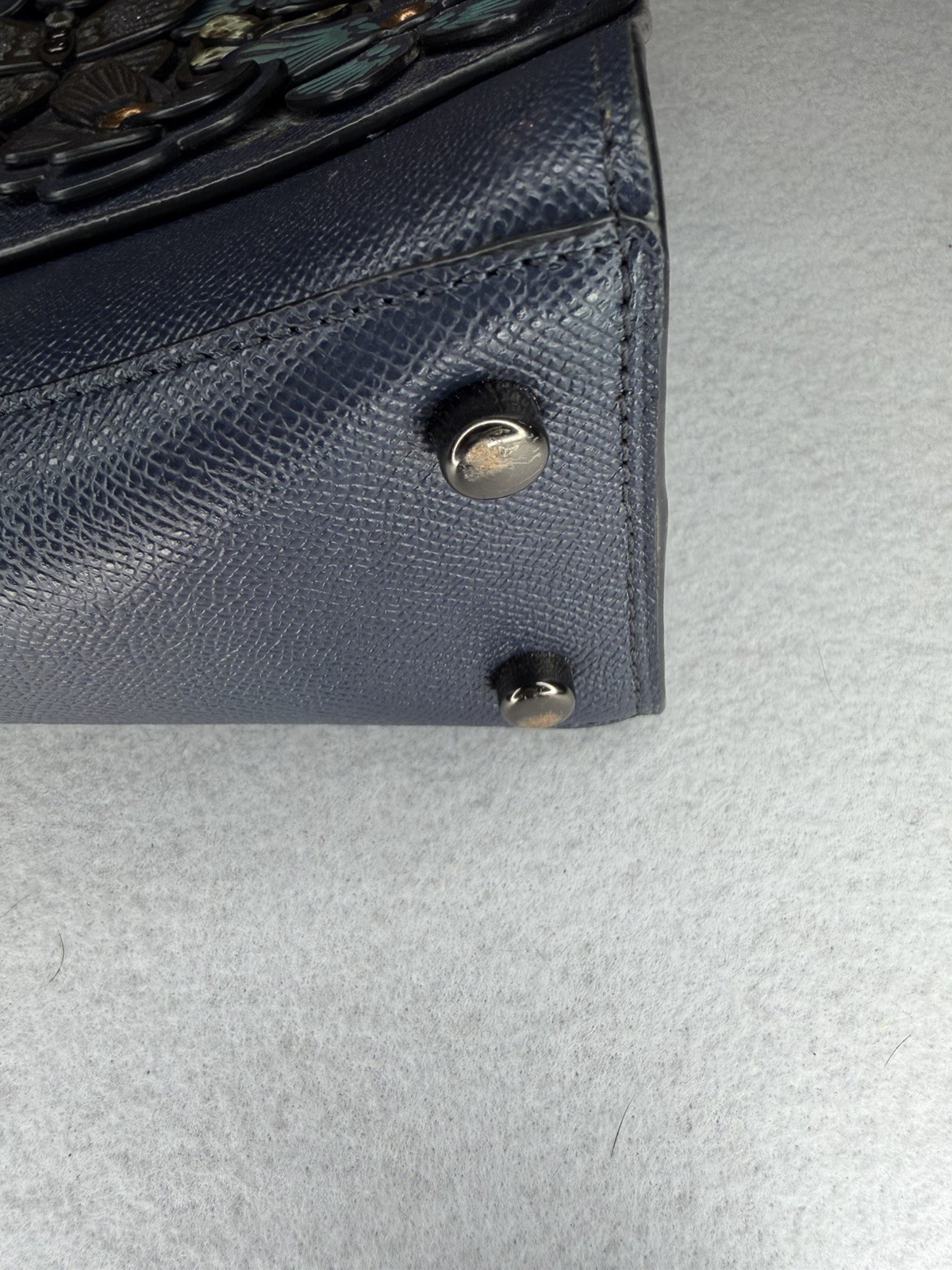 Coach Tilly Top Butterfly Appliqué Satchel Leather 2307 Turnlock Midnight Blue