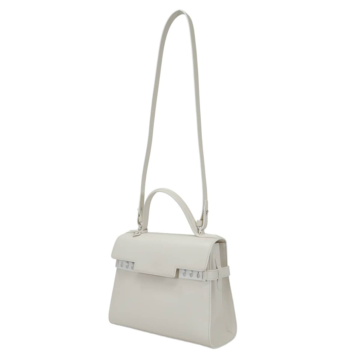 [Pre-loved] Delvaux Tempête MM Ivory calf Matte White Hardware Handbag[Auth…
