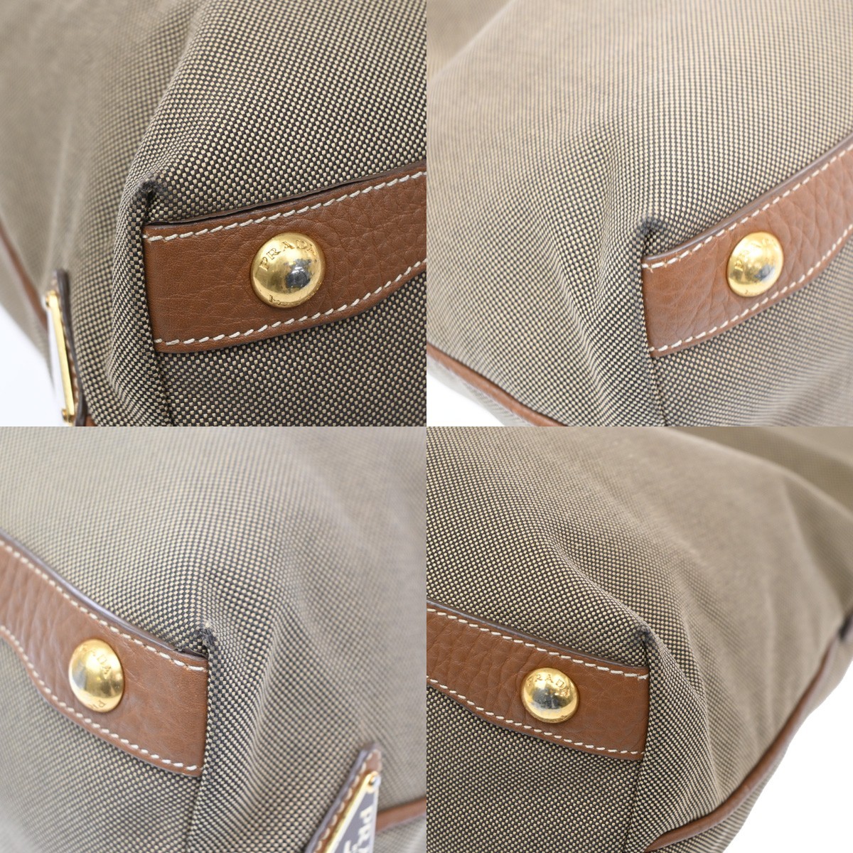PRADA Logo Jacquard Shoulder Hand Bag Canvas Leather Brown GHW 85KD649