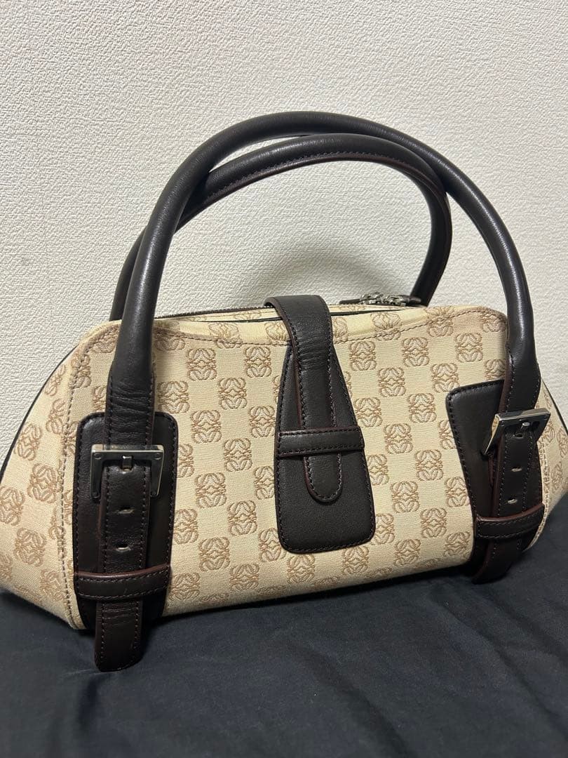 LOEWE Senda Anagram Monogram Handbag Canvas Leather Beige Brown H6.3in W9.8in