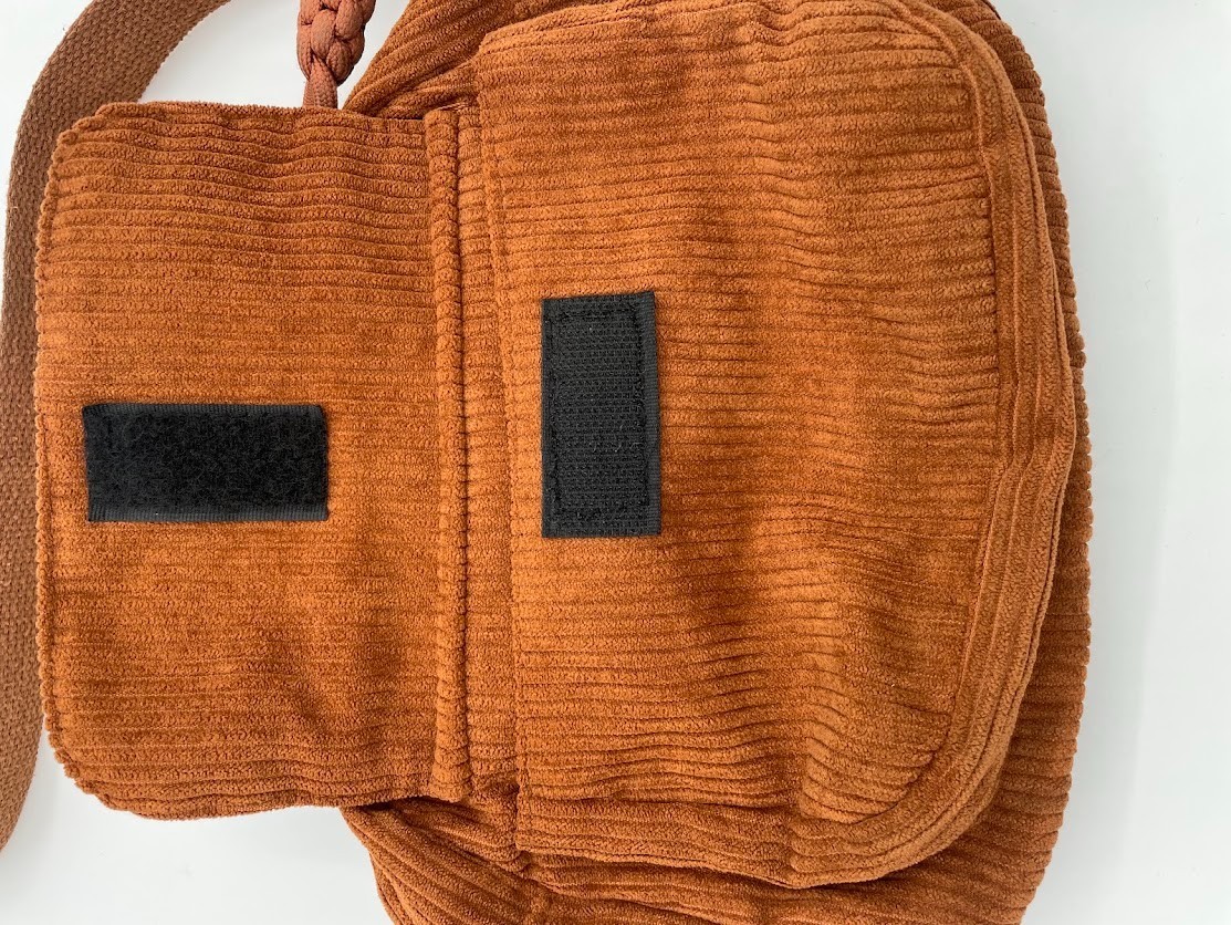 Rust Brown Corduroy Crossbody Messenger Bag Multi Pocket Y2K Boho