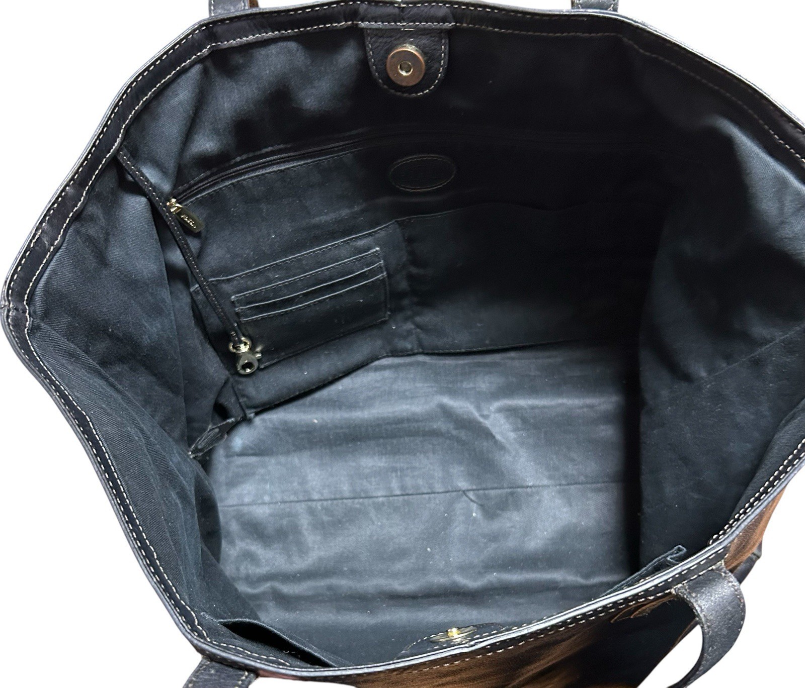 Fossil Sydney Black Leather Shopper Tote Shoulder Bag Large Black Women’s Purse