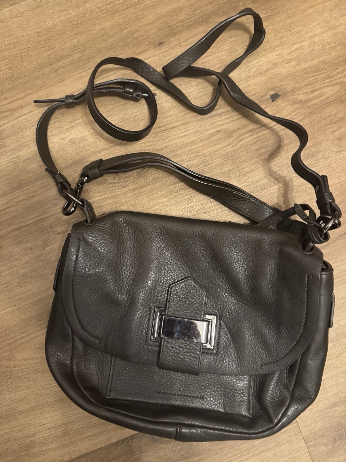 Reed Krakoff Black Pebbled Crossbody Bag Push Lock Zip Detachable Strap