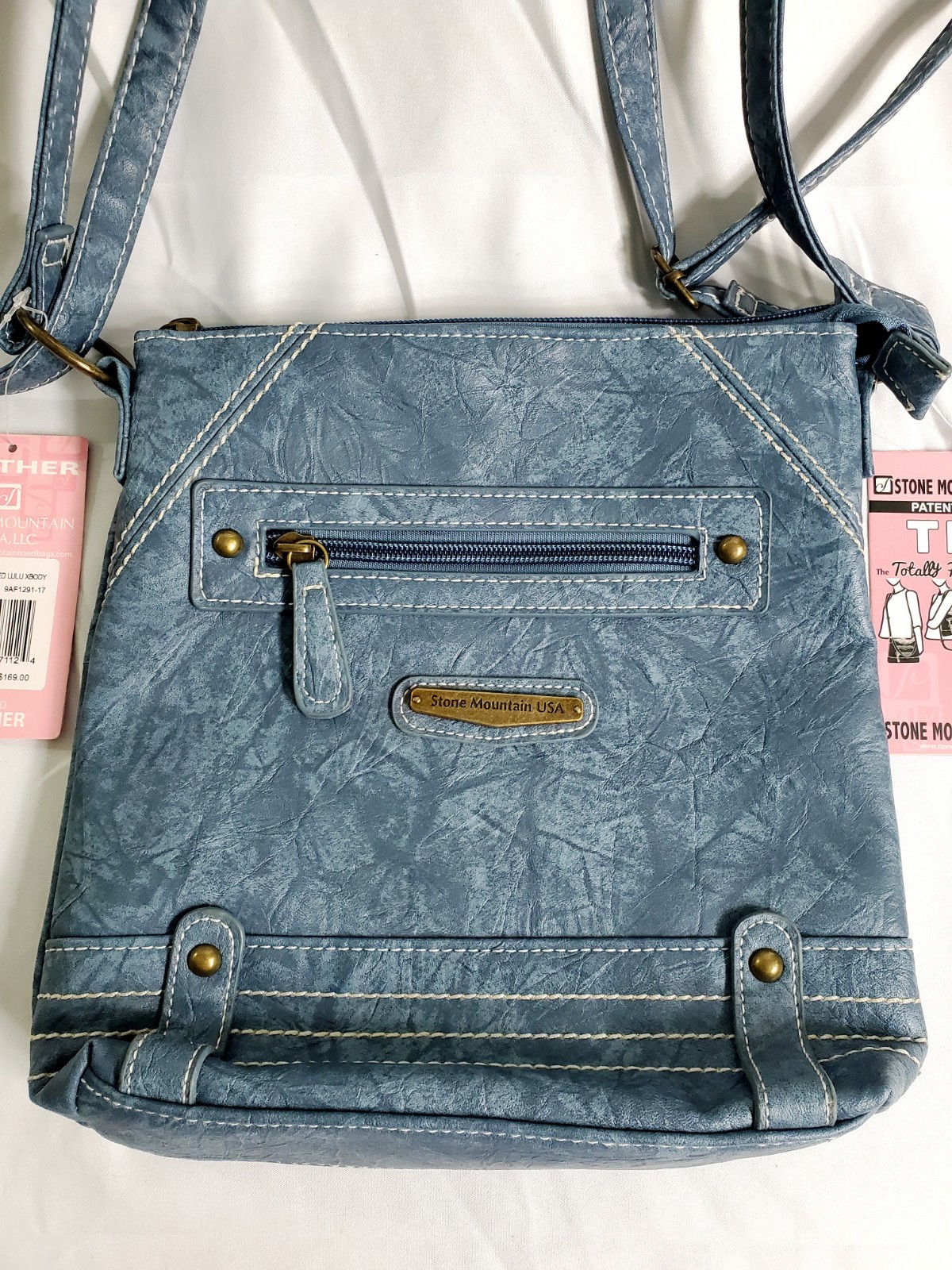 Stone Mountain USA Light Blue Denim-Nancy Marlbled Bonded Leather Hand Bag NWT