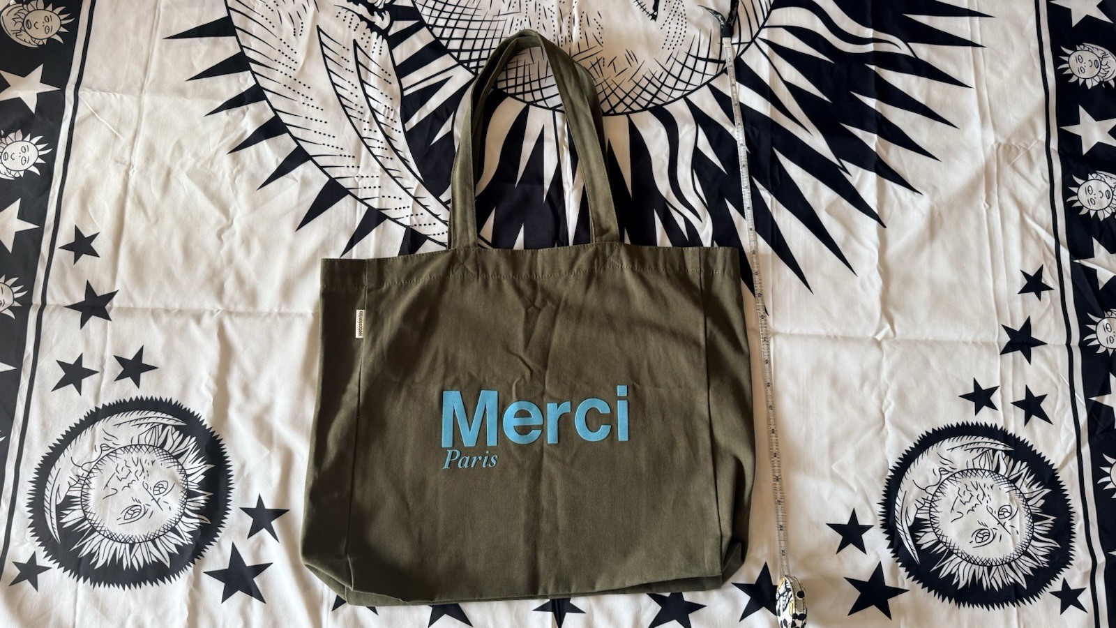 Authentic Merci Paris Boutique Large Cotton Tote Market Shopping Bag moss Green