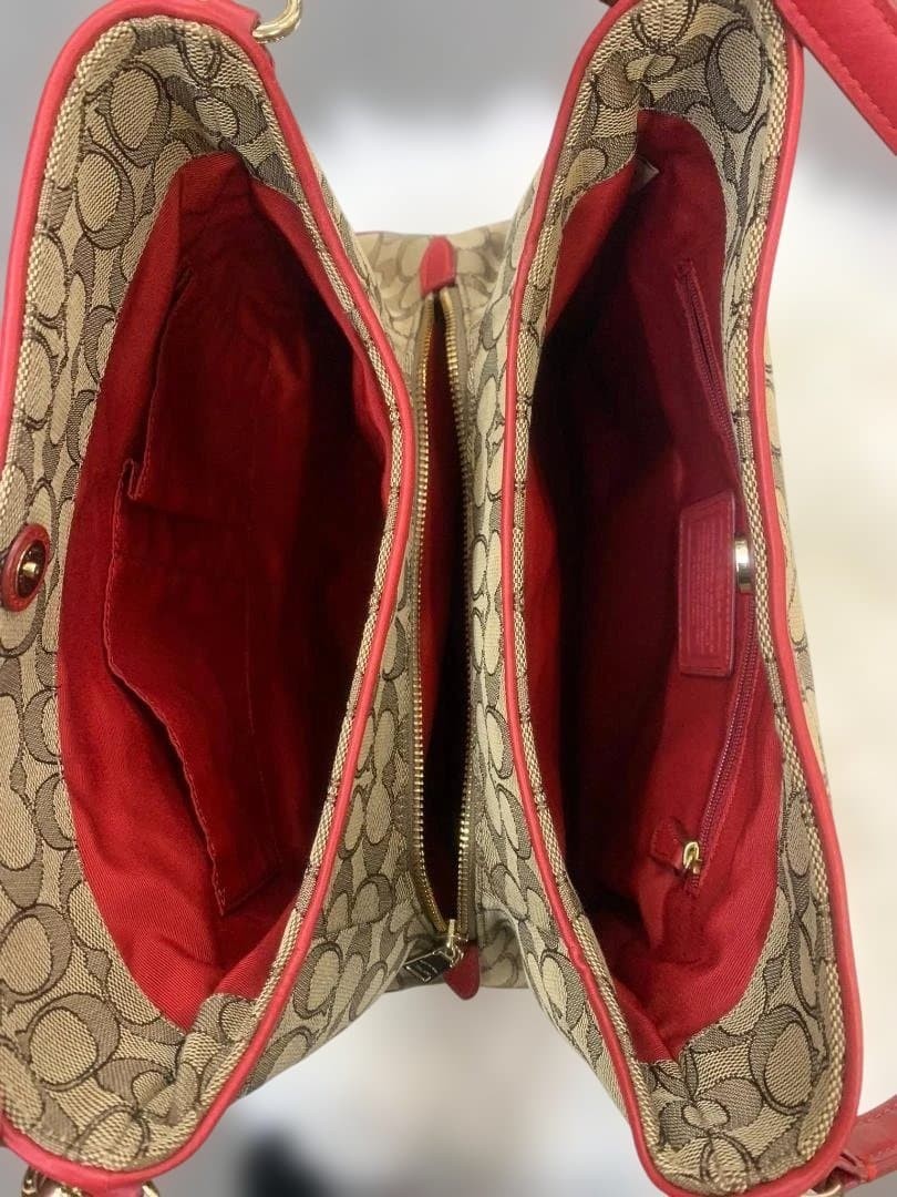 COACH Shoulder Bag Beige Red