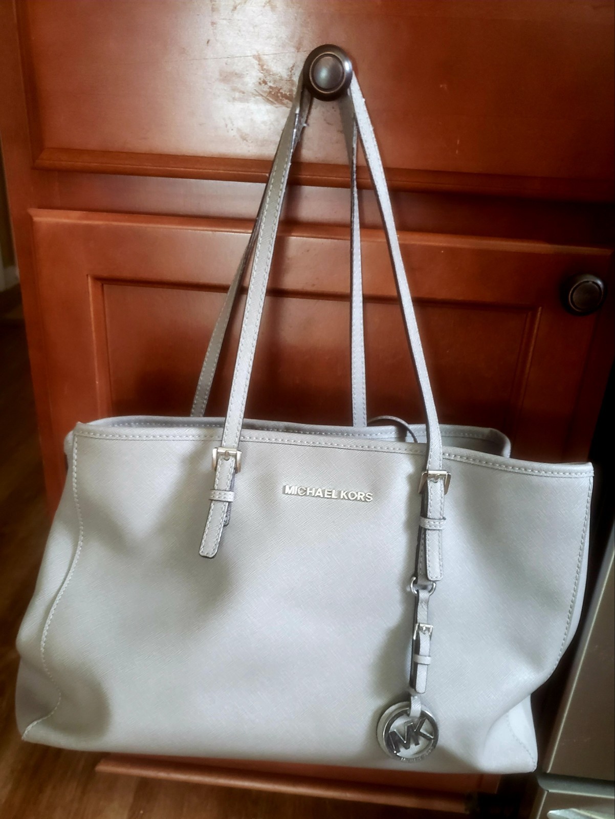 Michael Kors Jet Set Travel Saffiano Gray Leather Tote