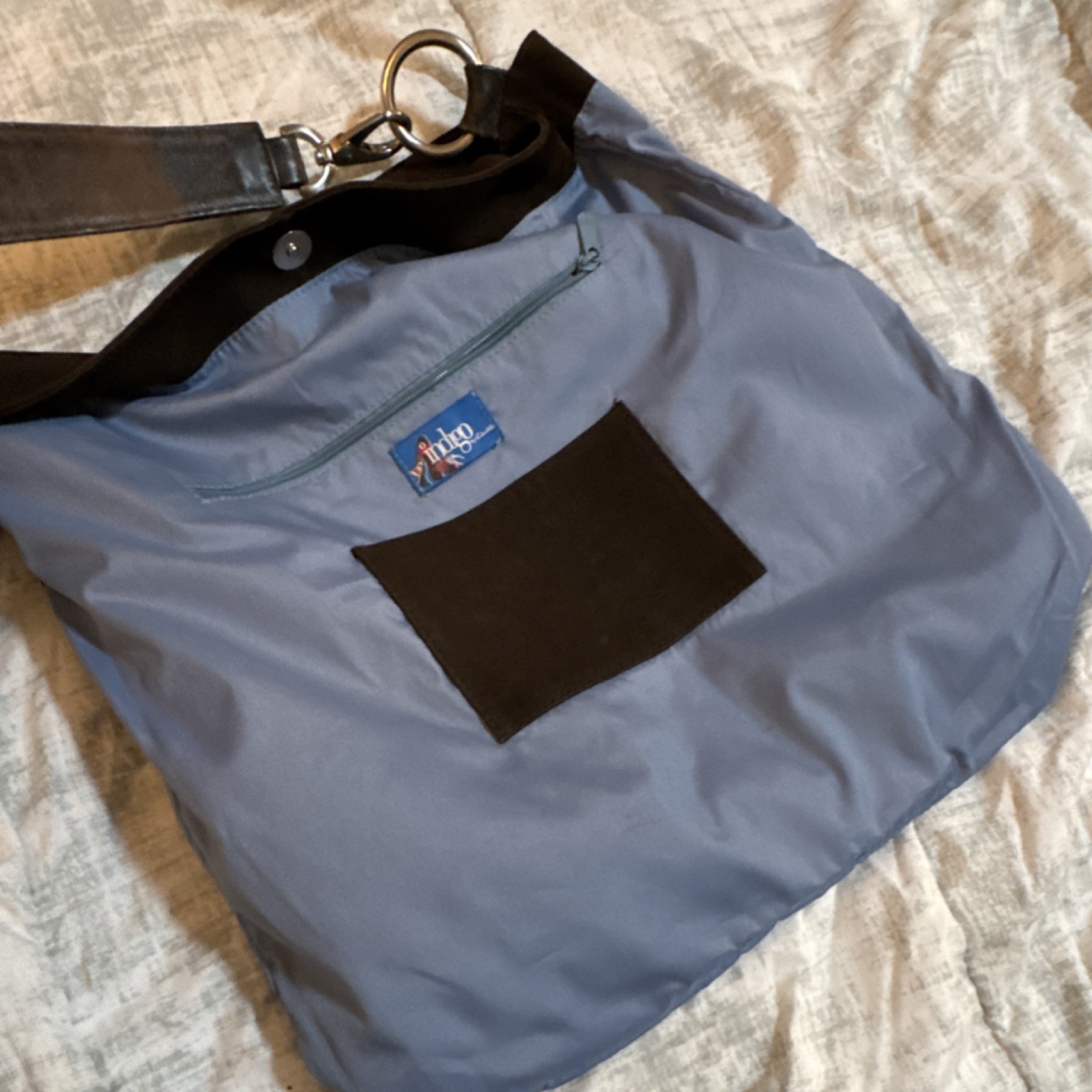 Indigo by Classic Brown Suede Shoulder Bag with Stitching Accents