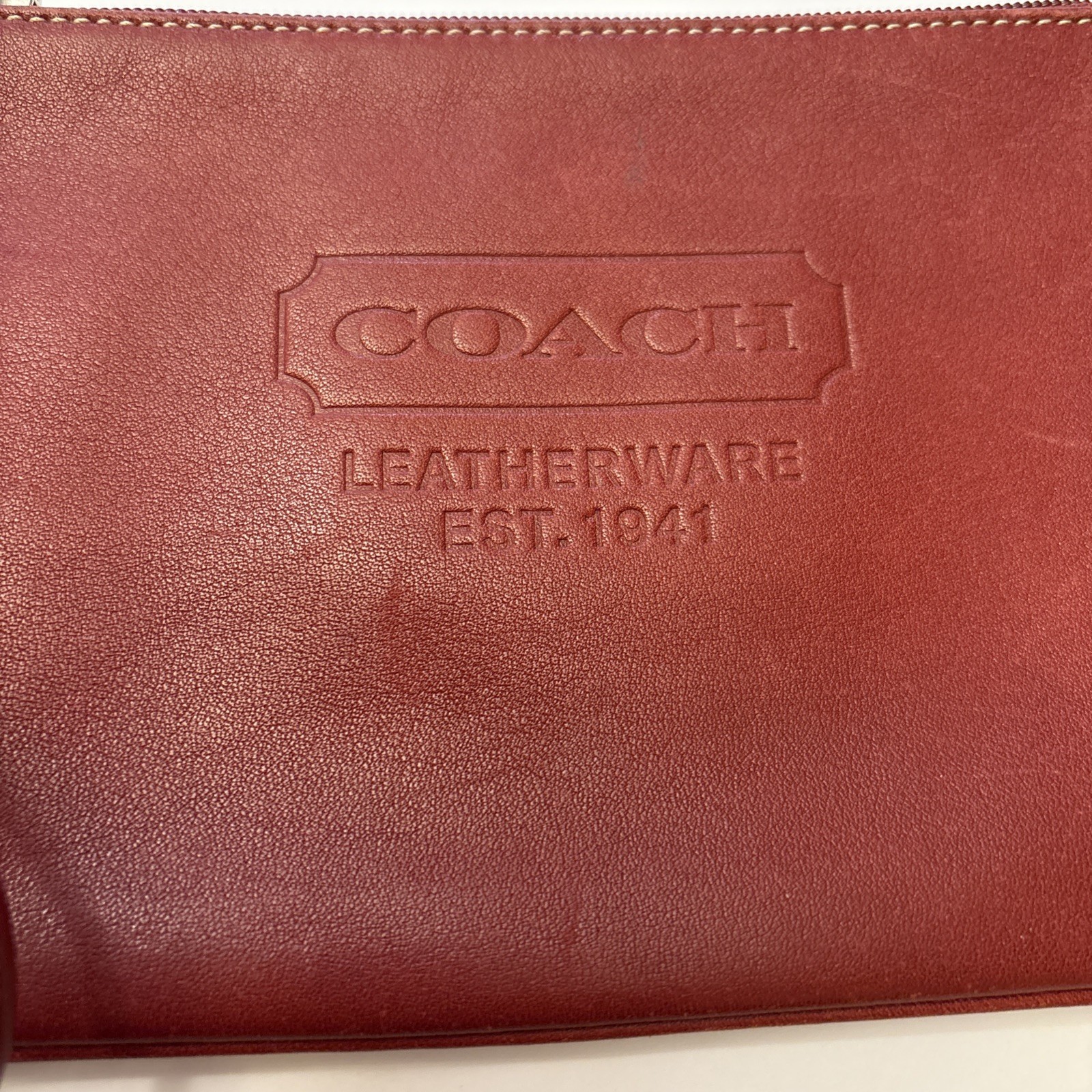 Coach Dark Red Leather Pouch Bag Insert/Wristlet Wallet Silver Hardware