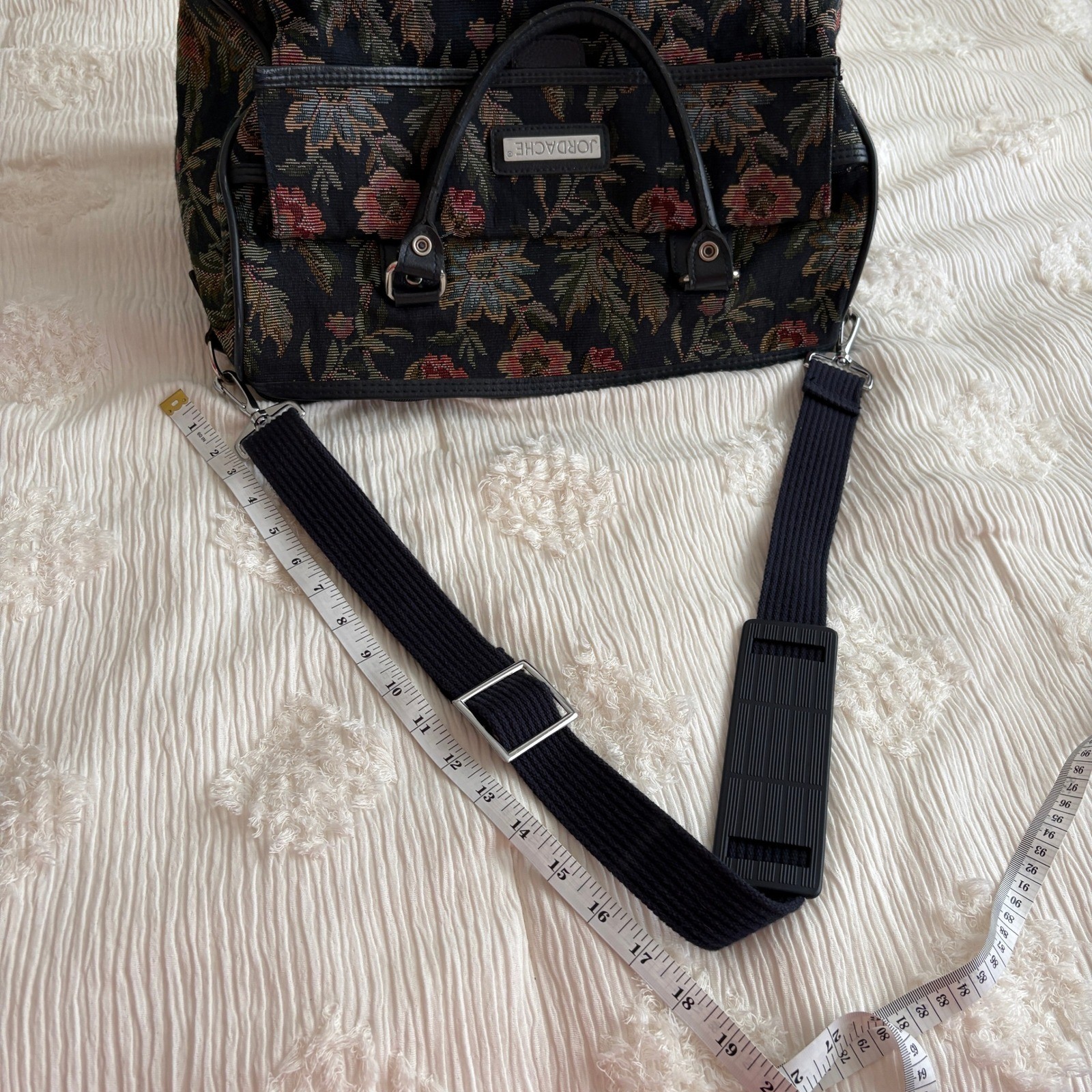 Jordache Floral Tapestry Weekender Bag Black Vtg Multi Travel Duffel Carry On