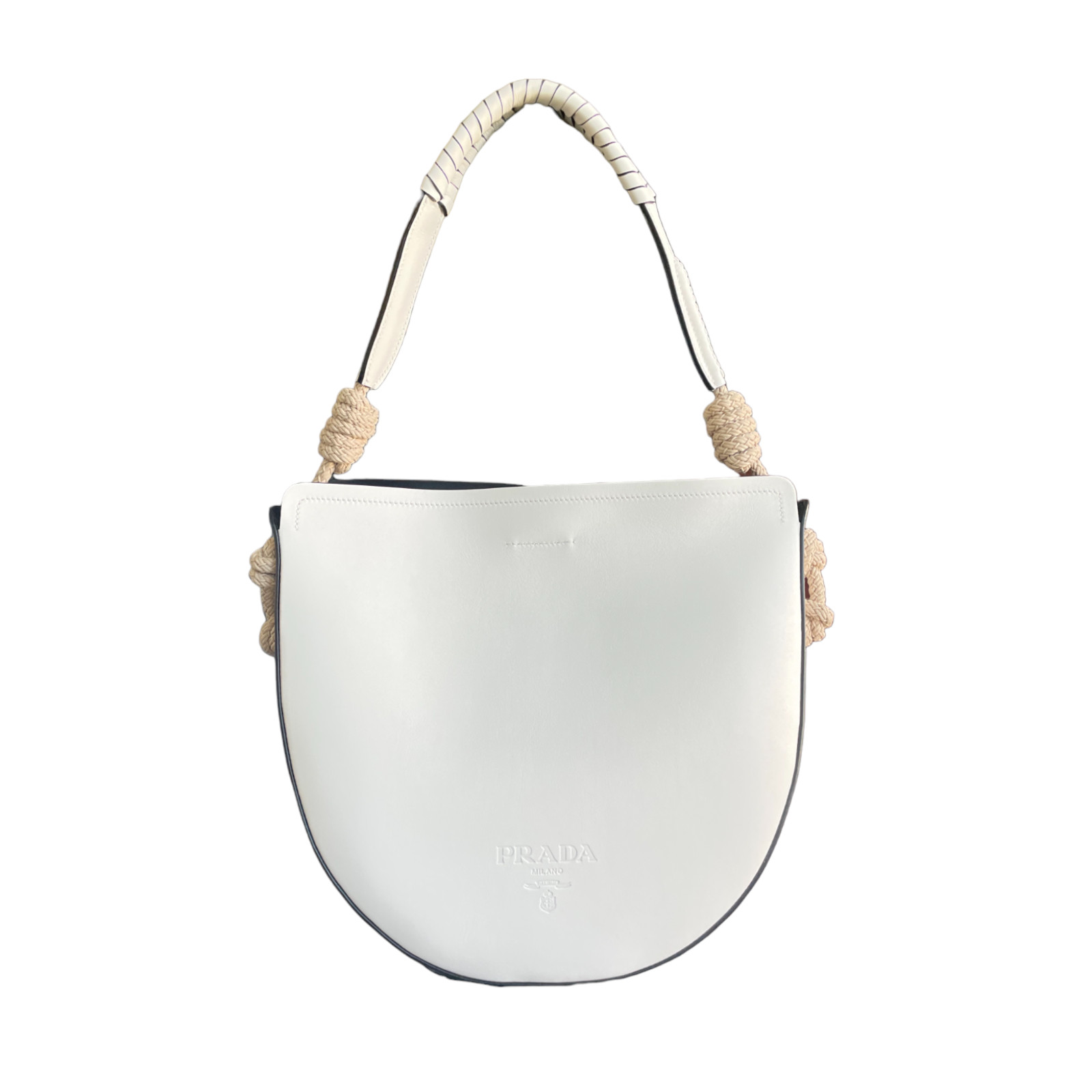 Prada Shoulder Bag Vitello Lux Leather, White, 1BC131 2DJ4 F03GZ