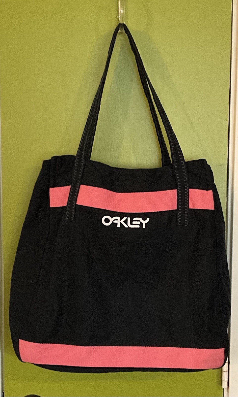 Oakley Travel Beach Bag Tote Black & Pink Cotton Jute Festival Embroidered Logo