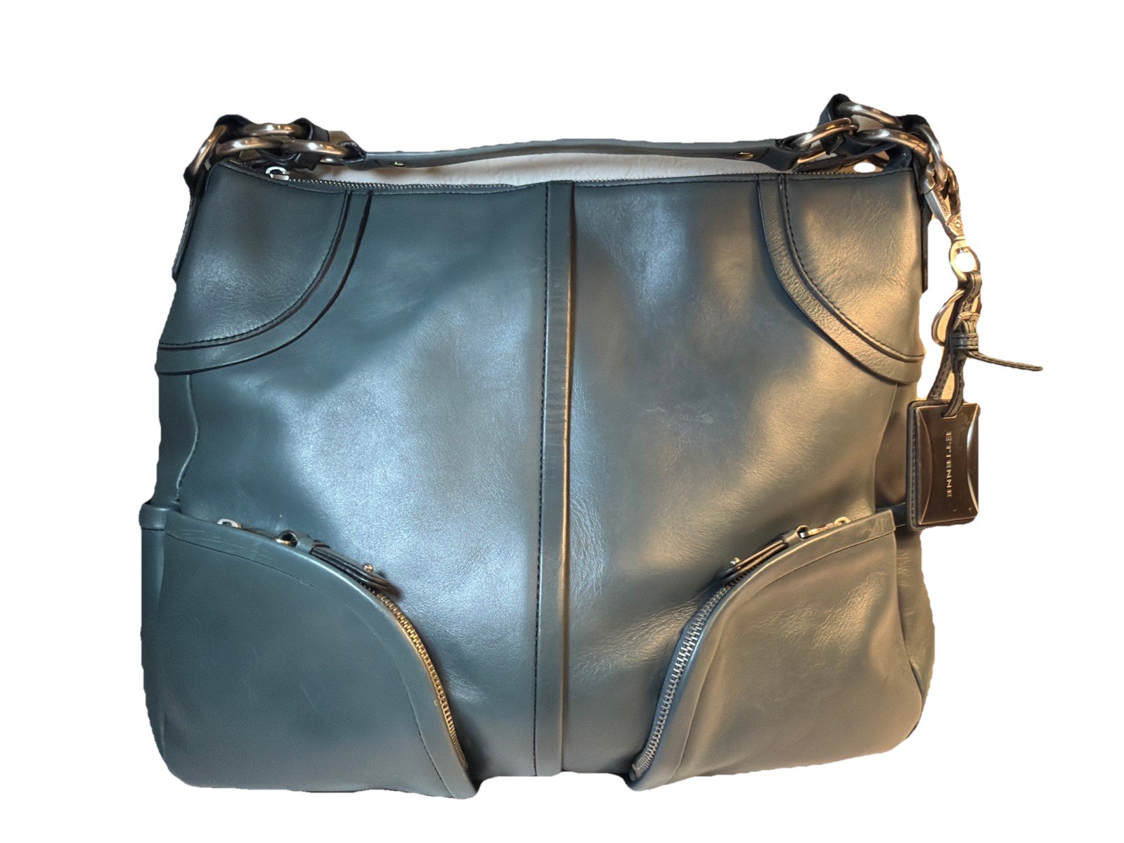 ETIENNE AIGNER Teal Leather Tote Bag Satchel Shoulder Double Compartment