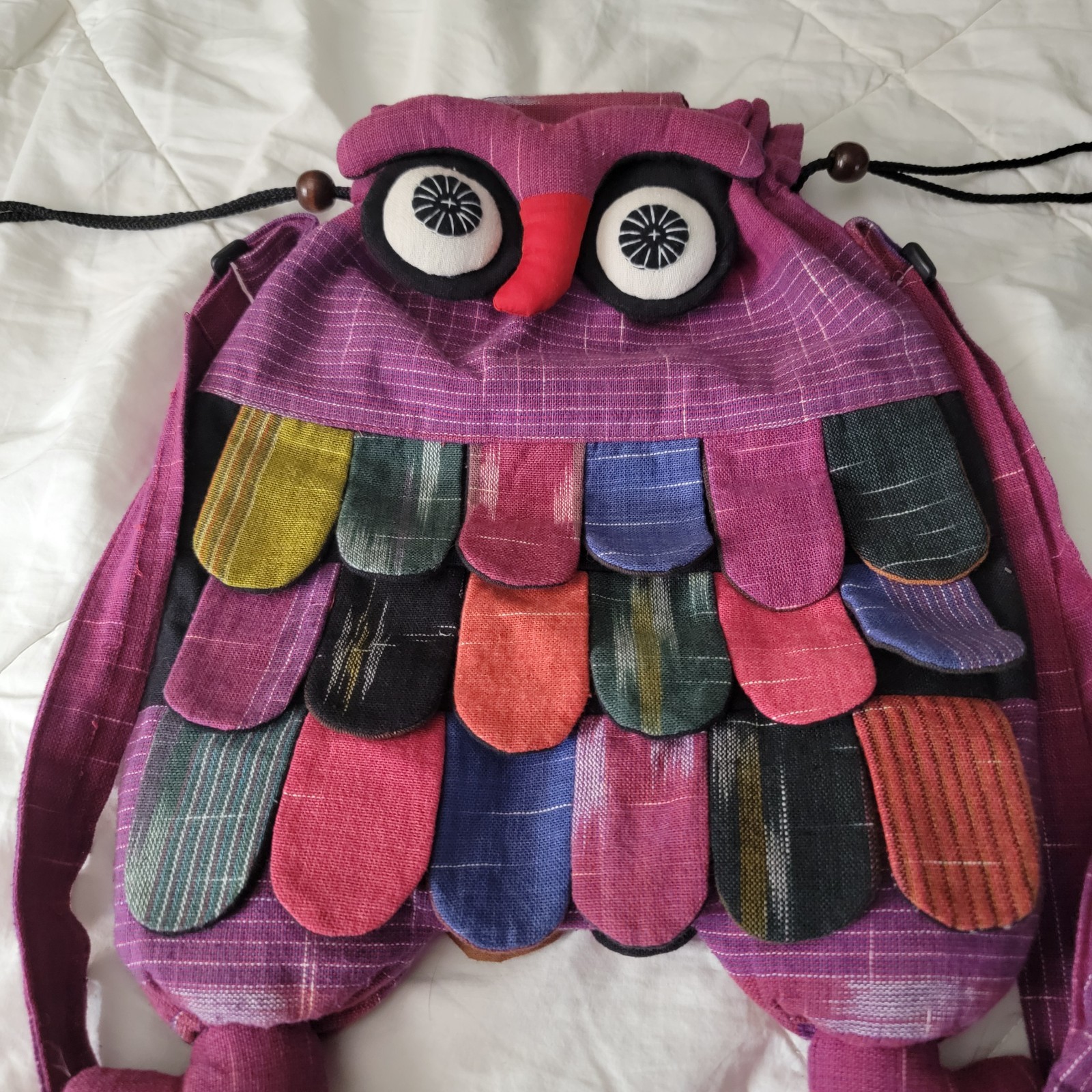 Artisan Made Boho Hand Stitched Multicolored Owl Crossboday With Cinch Top 15×11