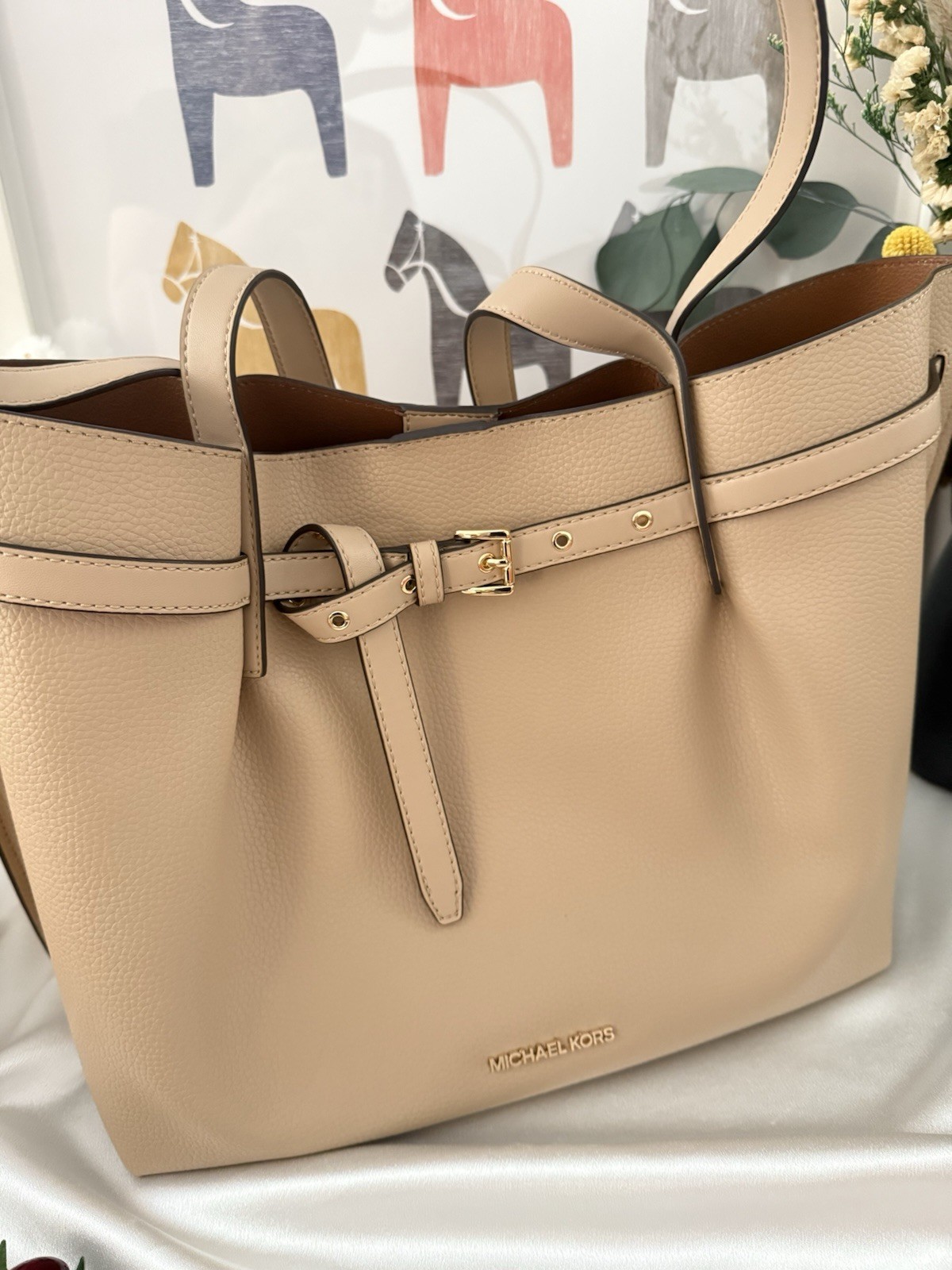 MICHAEL KORS 35H0GU5T9T Emilia Large Pebbled Leather Tote Bag In Light Sage