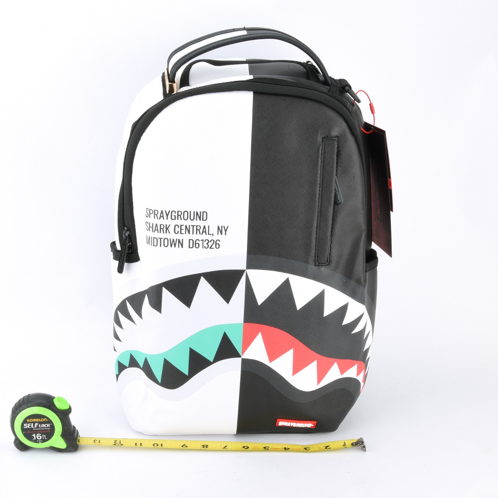 Sprayground Shark Central Reflex DLXV Leather Bag Backpack White Zipper Pocket