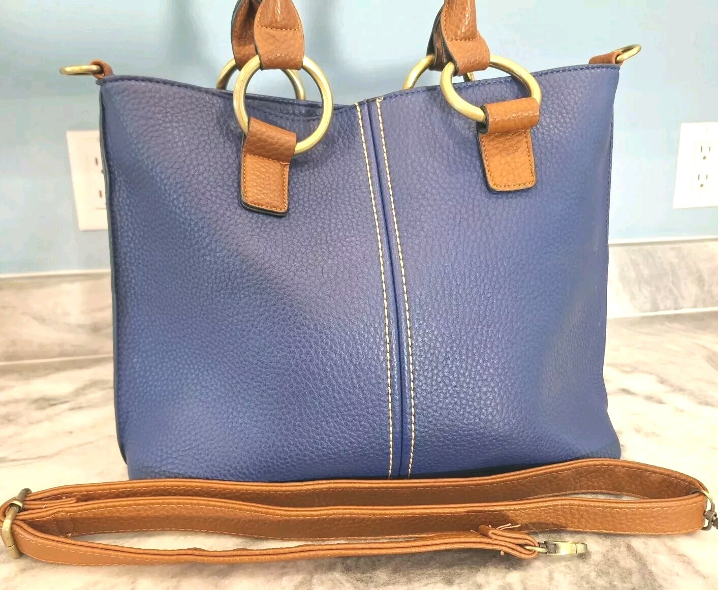 Clearance BLUE Adj Crossbody Shoulder Handbag Brass Decore Go Anywhere New