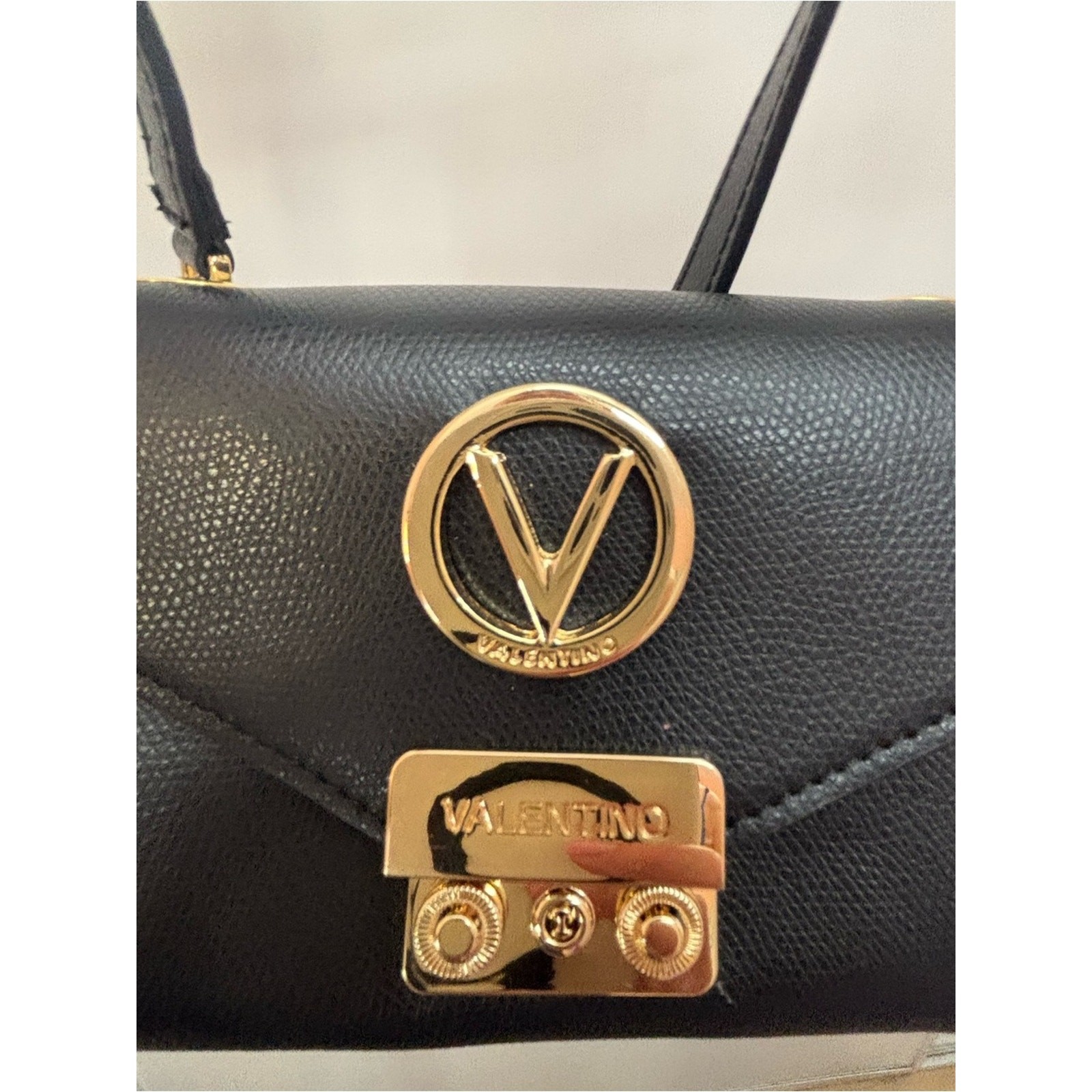 Valentino Black Leather Crossbody with Gold Chain and Logo