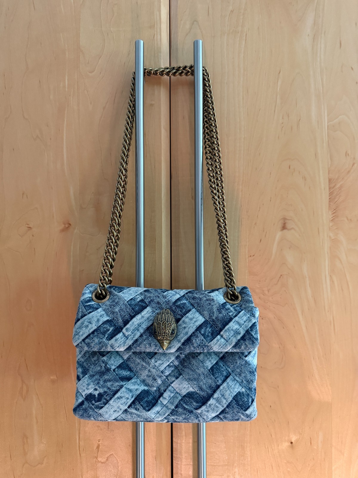 Kurt Geiger MINI Kensington Denim Crossbody Bag Antique Gold