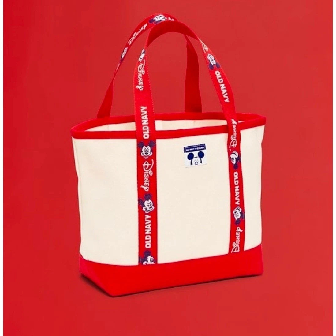 Old Navy Disney Mickey Mouse Canvas Tote Bag Womens Red Cream Nautical Sporty