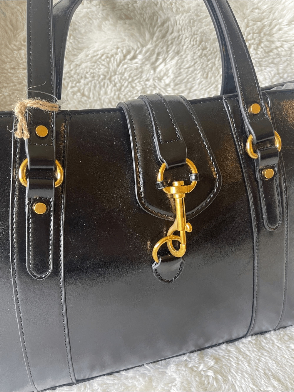 Antik Kraft Black Man-made Leather Tote with Gold Hardware