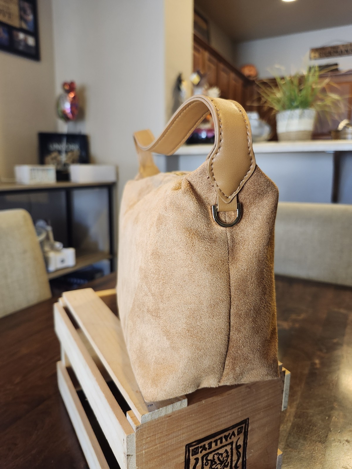 A New Day from Target Camel Suede Bag, Top Handle, Zip Closure, Gold, Charm