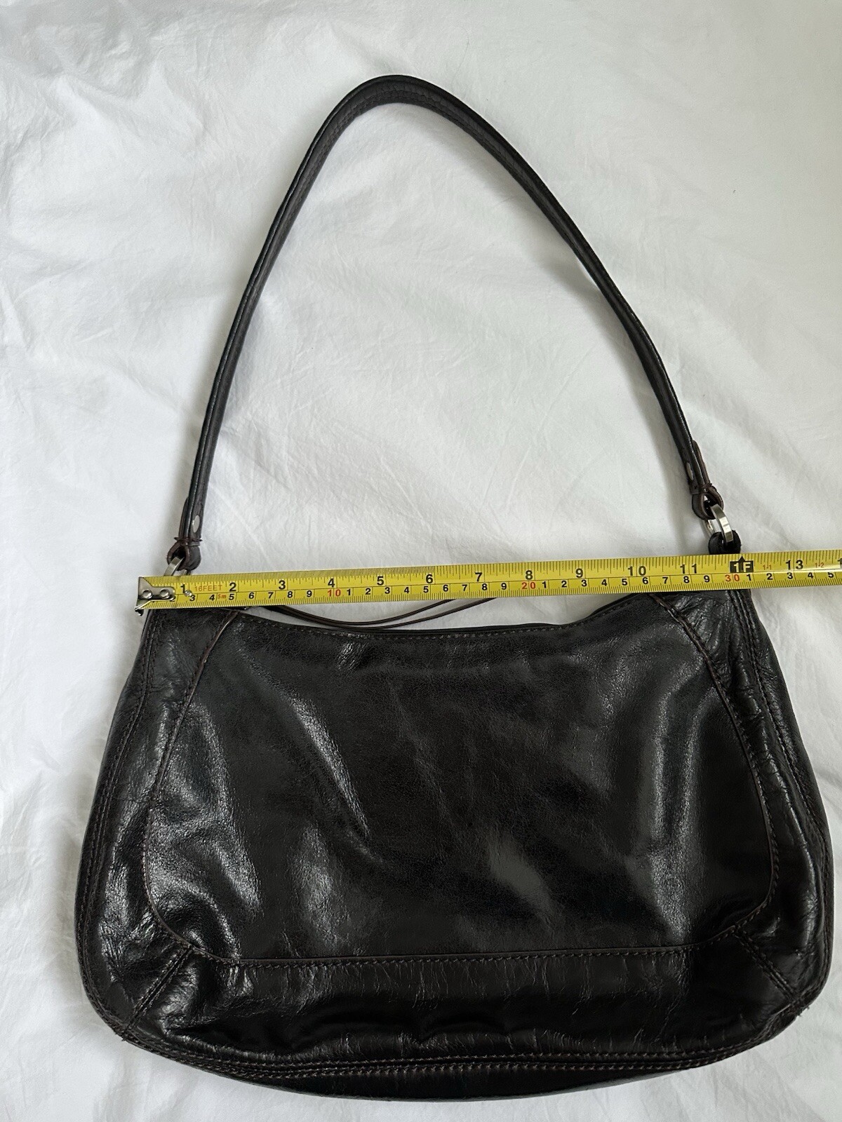 VTG Y2K Leather Hobo Zip Top Shoulder Bag Purse Dark Gray Black Brown Stitching